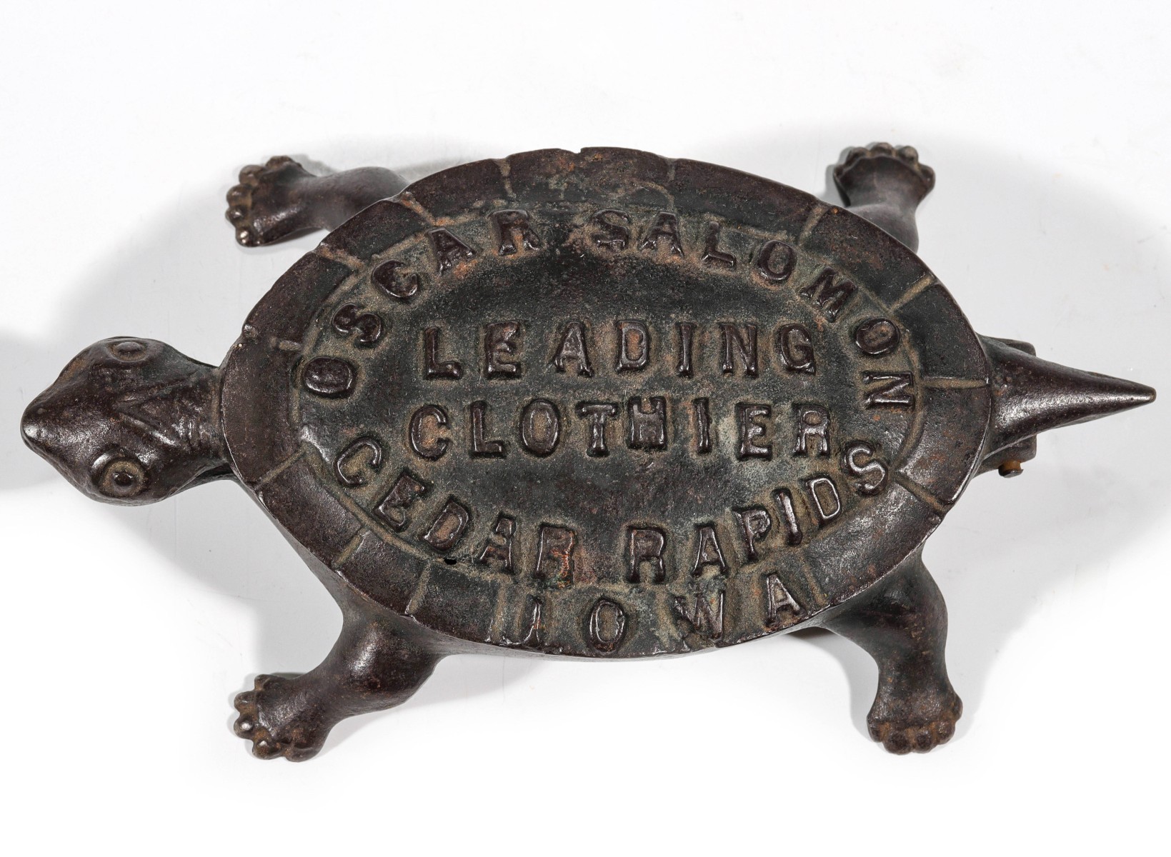 IRON TURTLE 'SALOMON CLOTHIER' MATCH SAFE C. 1900