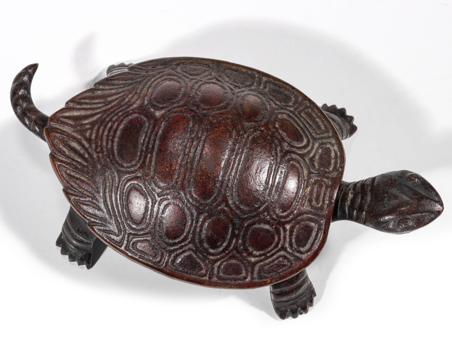 A PATINATED BRONZE TURTLE MATCH SAFE CIRCA 1900