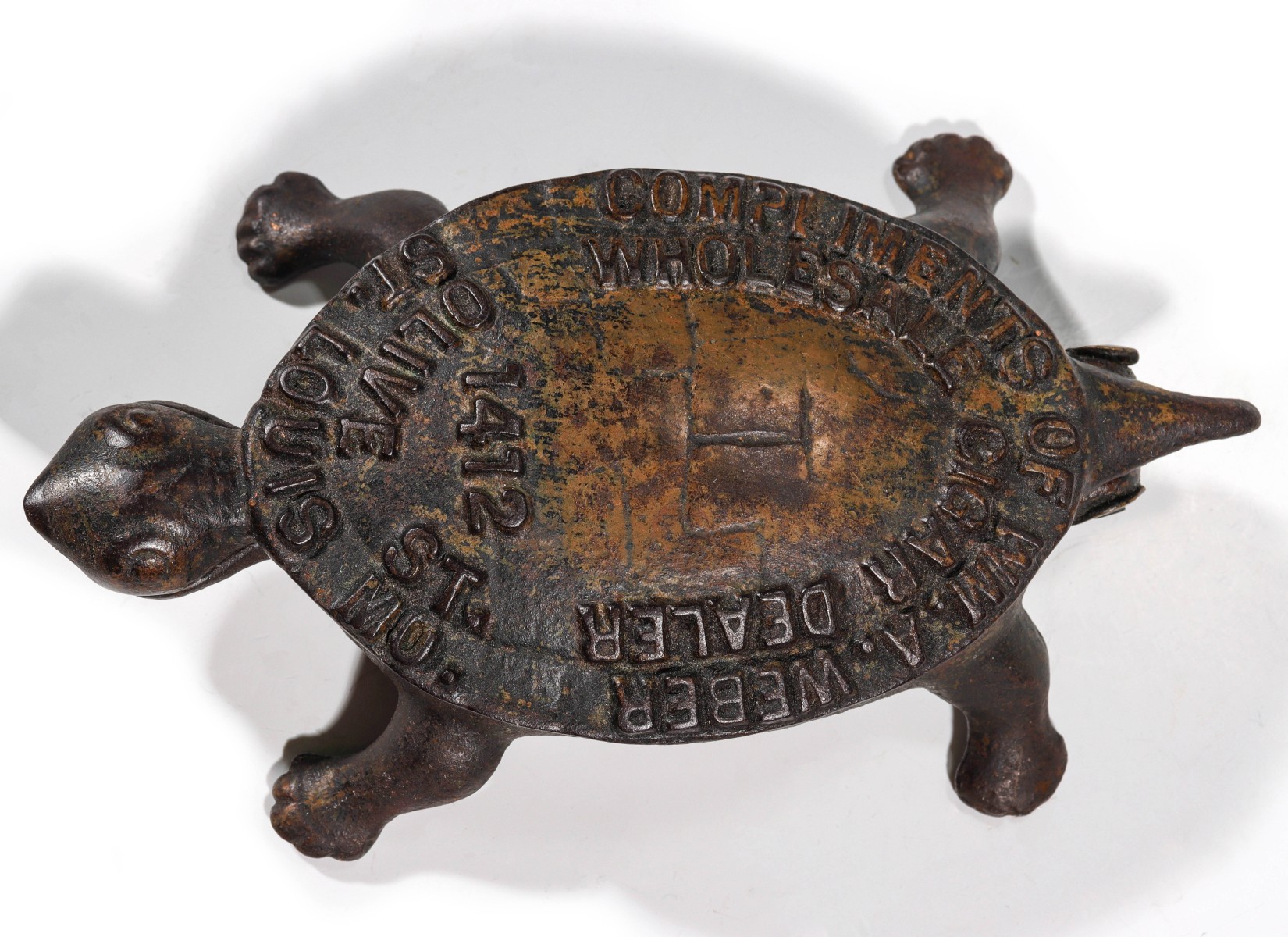 IRON TURTLE TOBACCO ADVERTISING MATCH SAFE C. 1900