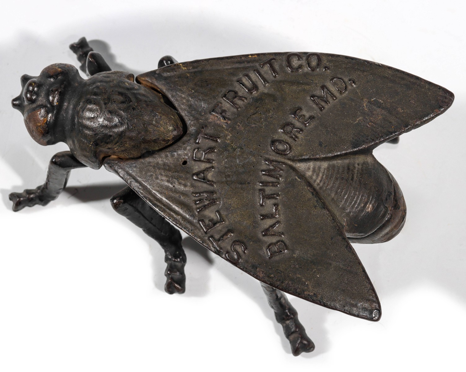 STEWART FRUIT IRON FLY ADVTG MATCH SAFE C. 1890