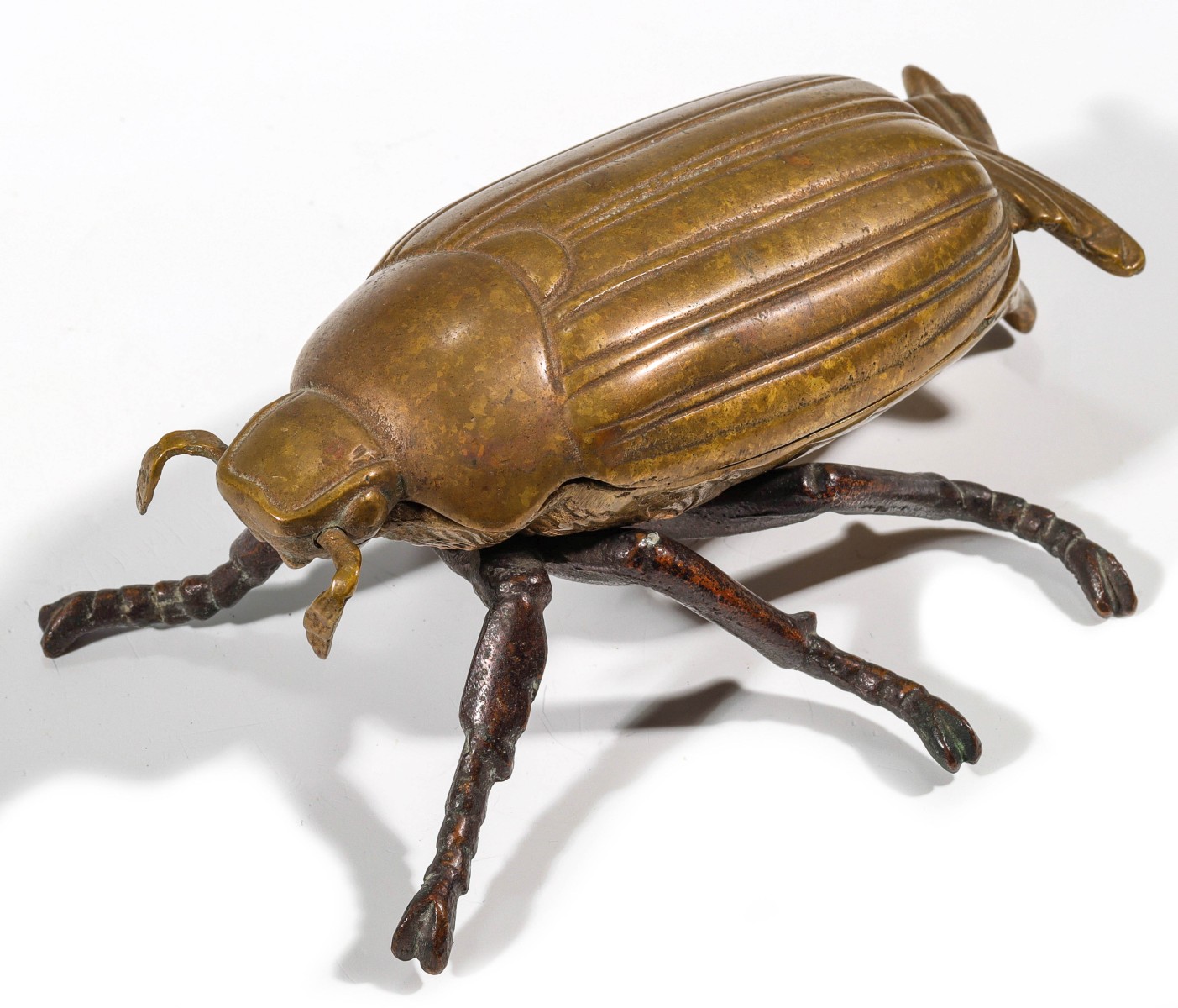 BRASS AND IRON BEETLE MATCH SAFE CIRCA 1920