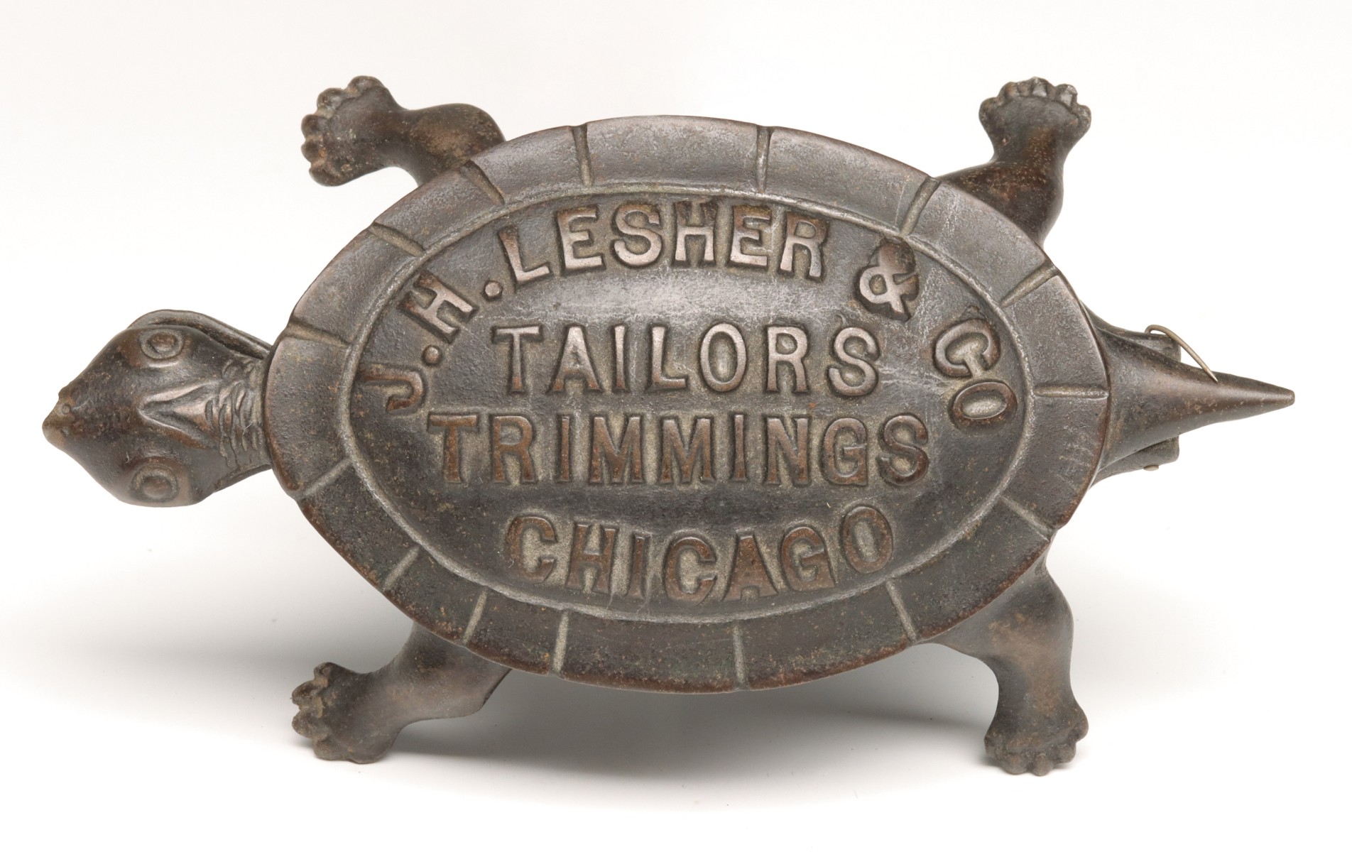 AN IRON TURTLE ADVERTISING MATCH SAFE C. 1900