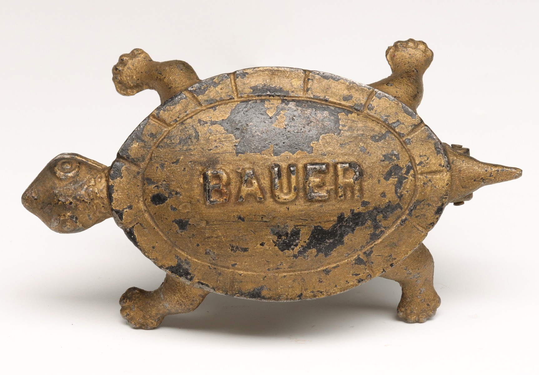 AN IRON TURTLE ADVERTISING MATCH SAFE C. 1900