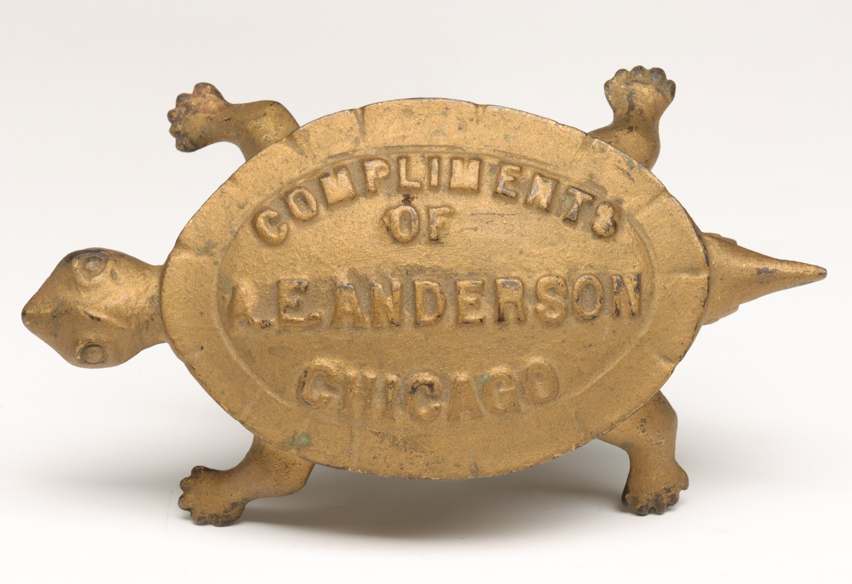 AN IRON TURTLE ADVERTISING MATCH SAFE C. 1900