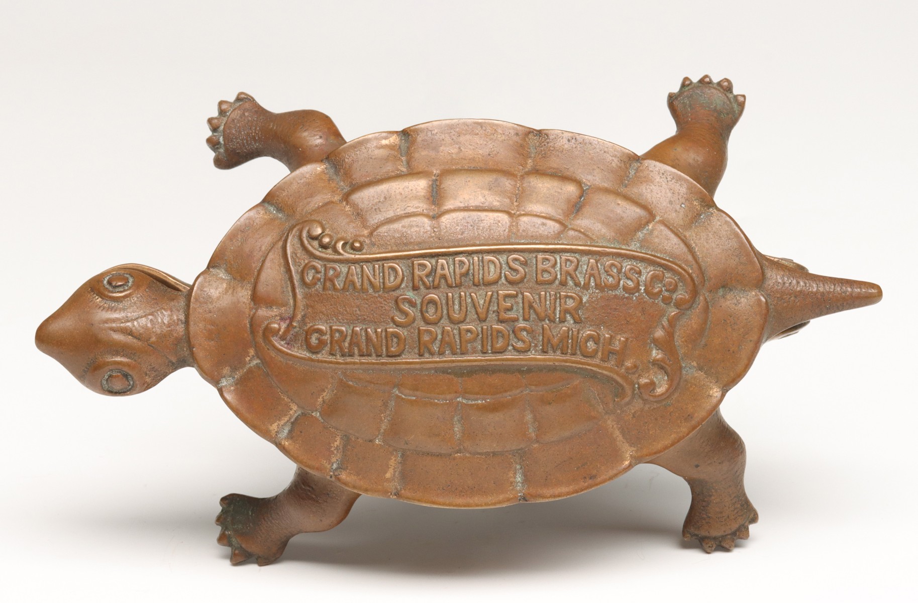 BRASS TURTLE ADVERTISING MATCH SAFE STRIKER C. 1900