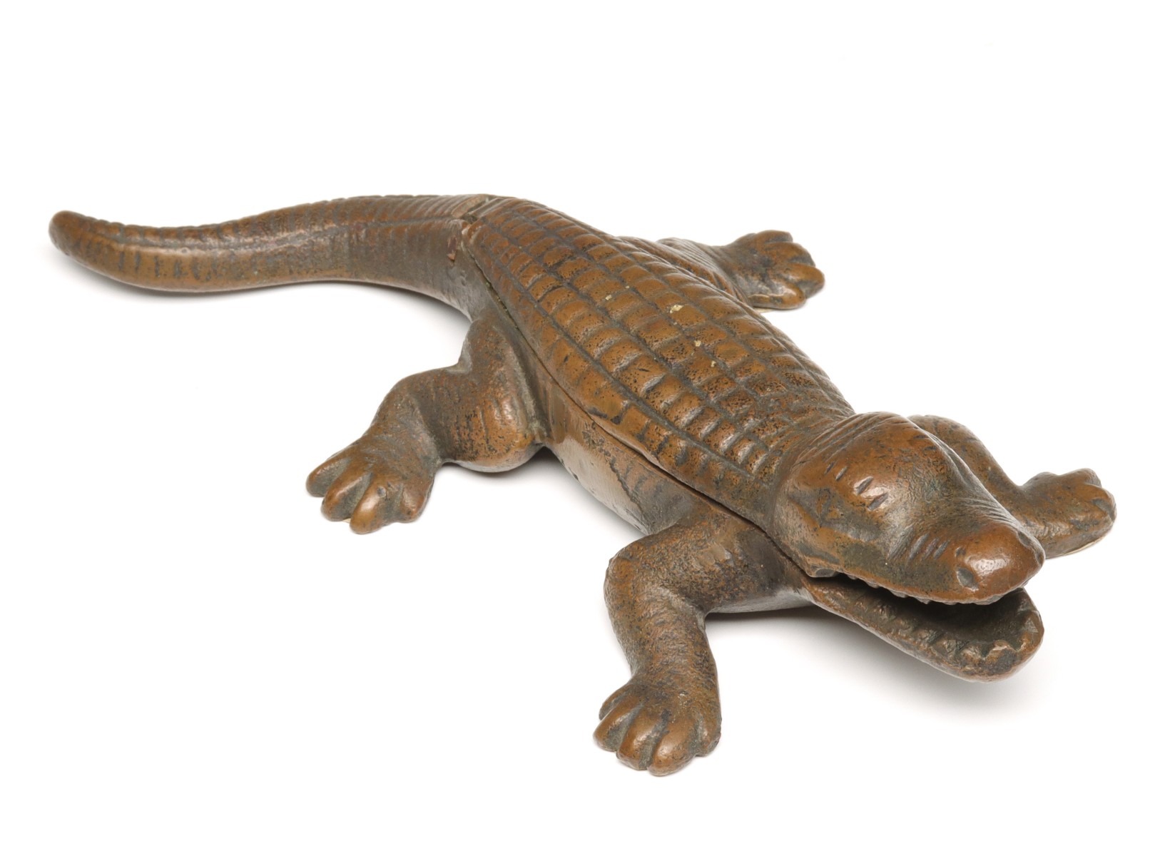 A PATINATED BRONZE ALLIGATOR MATCH SAFE CIRCA 1920