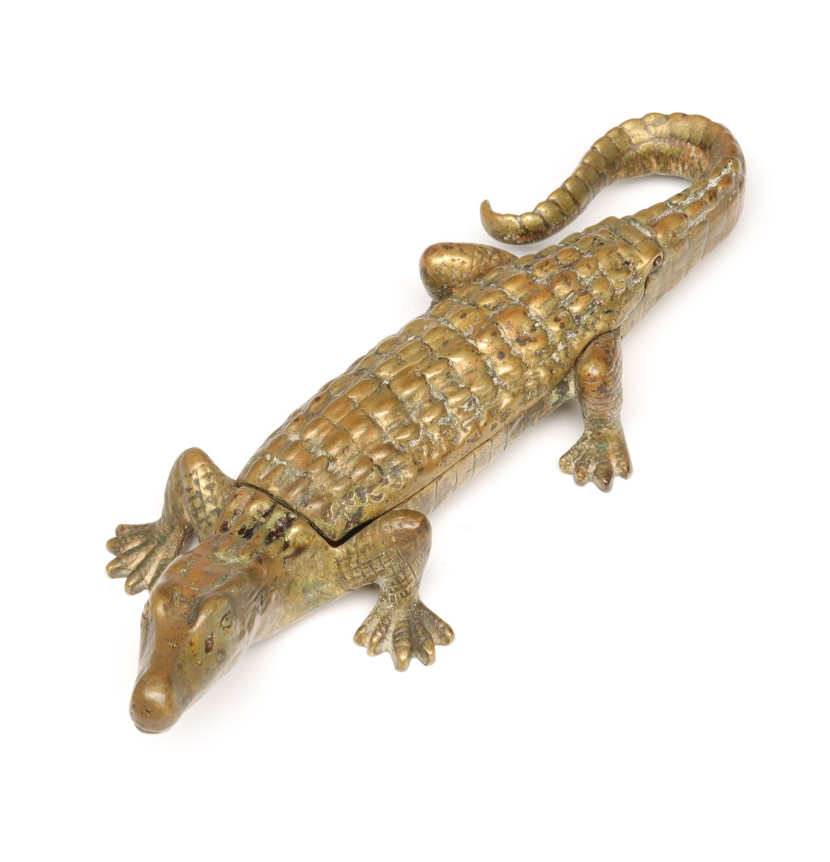 CAST BRASS CROCODILE MATCH SAFE AND STRIKER