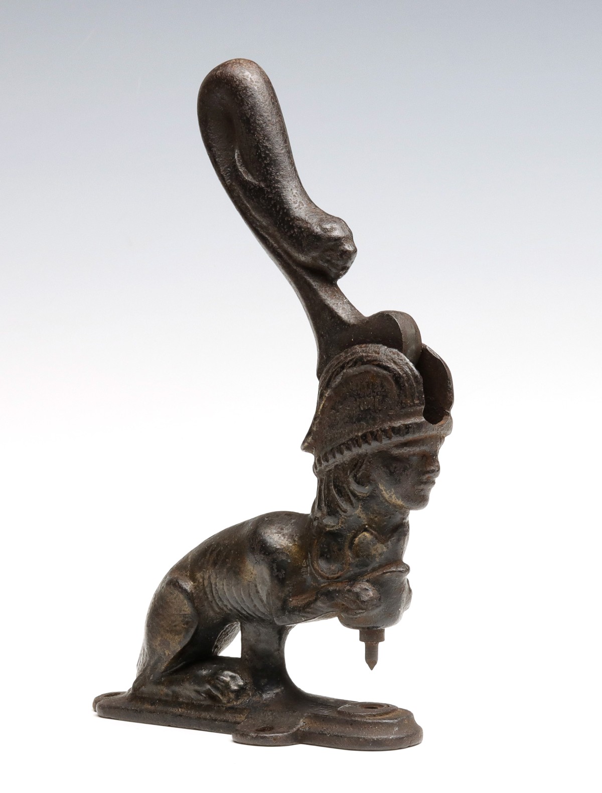 A 19TH C. CAST IRON SPHINX FIGURAL RIVET PRESS