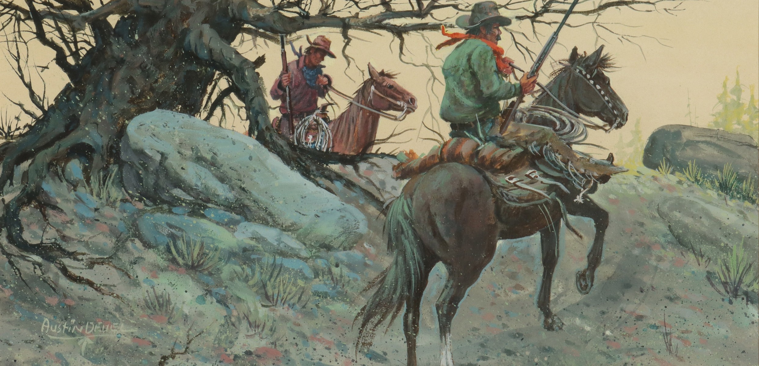 AUSTIN DEUEL (Born 1939) WESTERN GOUACHE ON PAPER
