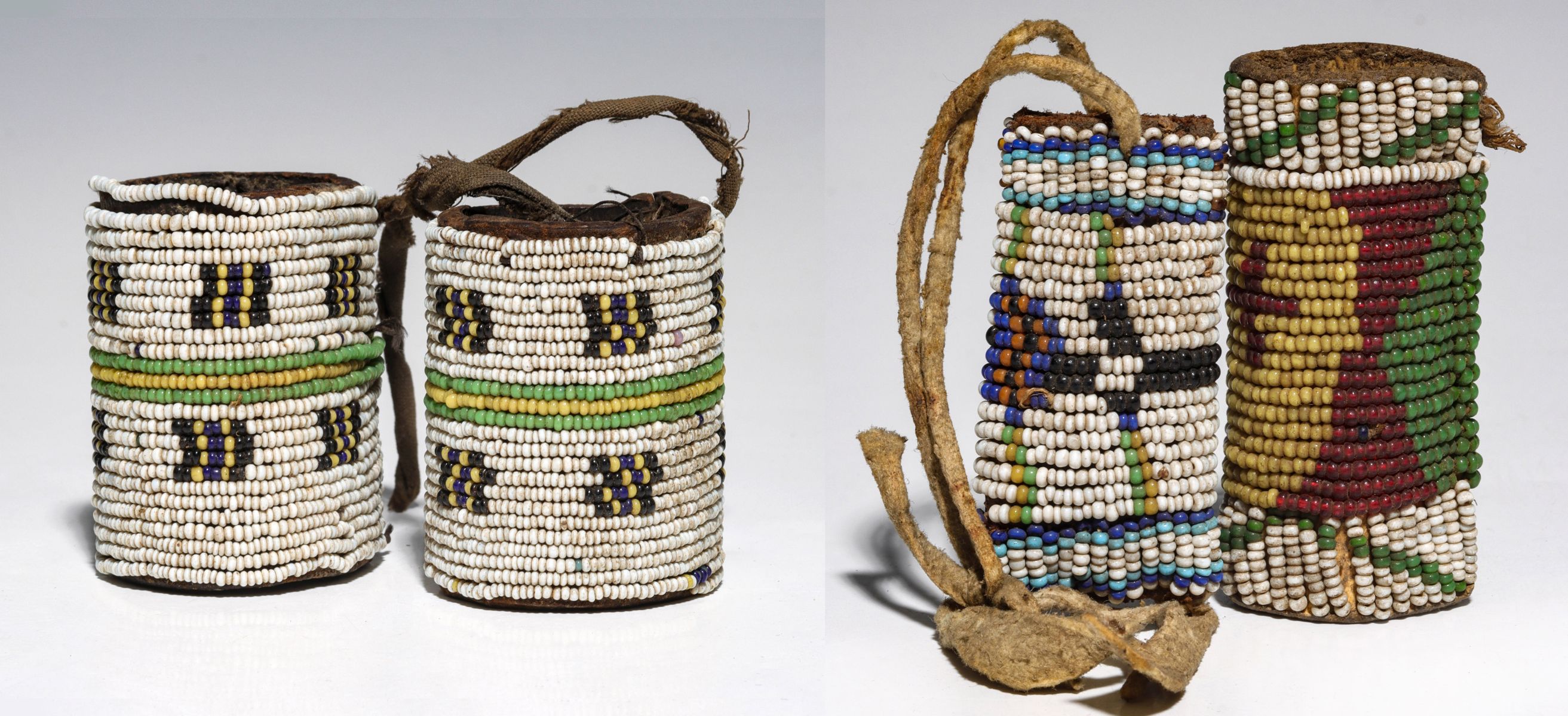 RARE APACHE BEADED BISON HIDE HAIR TIES CIRCA 1880