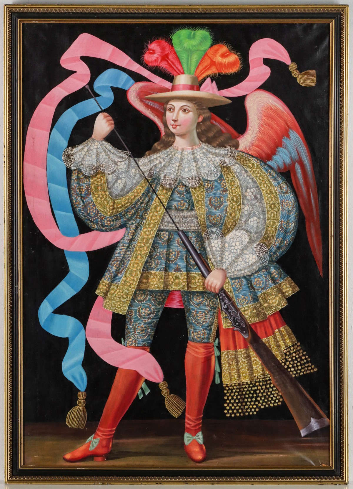 A 20C. CUZCO SCHOOL PAINTING OF ARCHANGEL ARCABUCERO