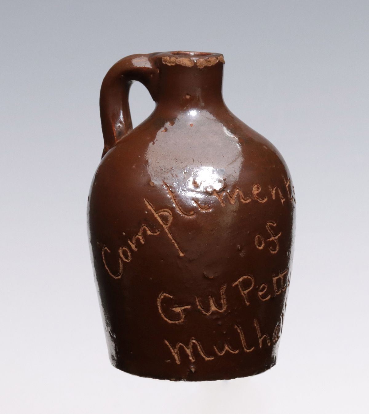 MULHALL OT (OKLAHOMA TERRITORY) STONEWARE MINI JUG