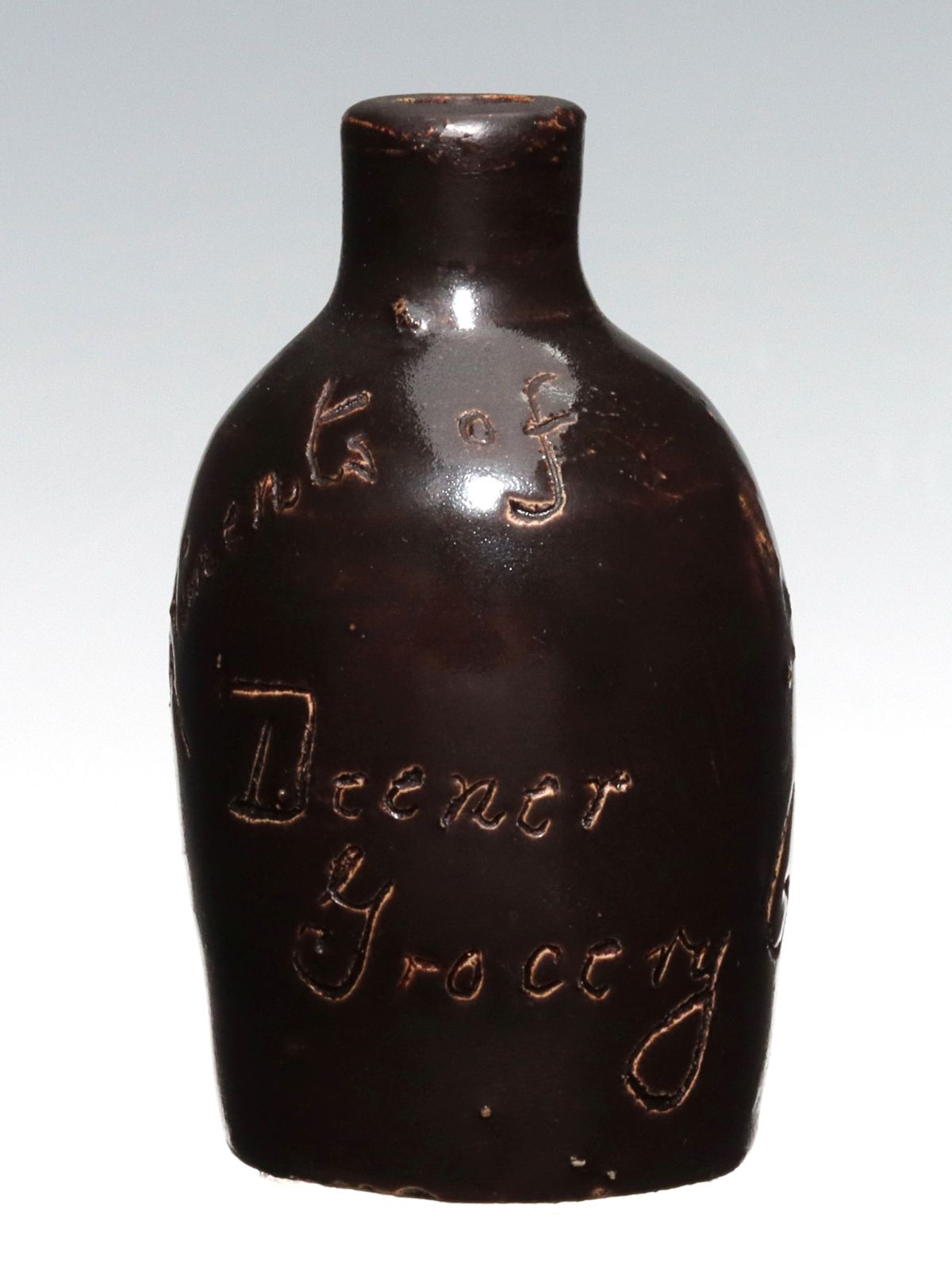 DEENER GROCERY CO SCRATCH STONEWARE MINI JUG