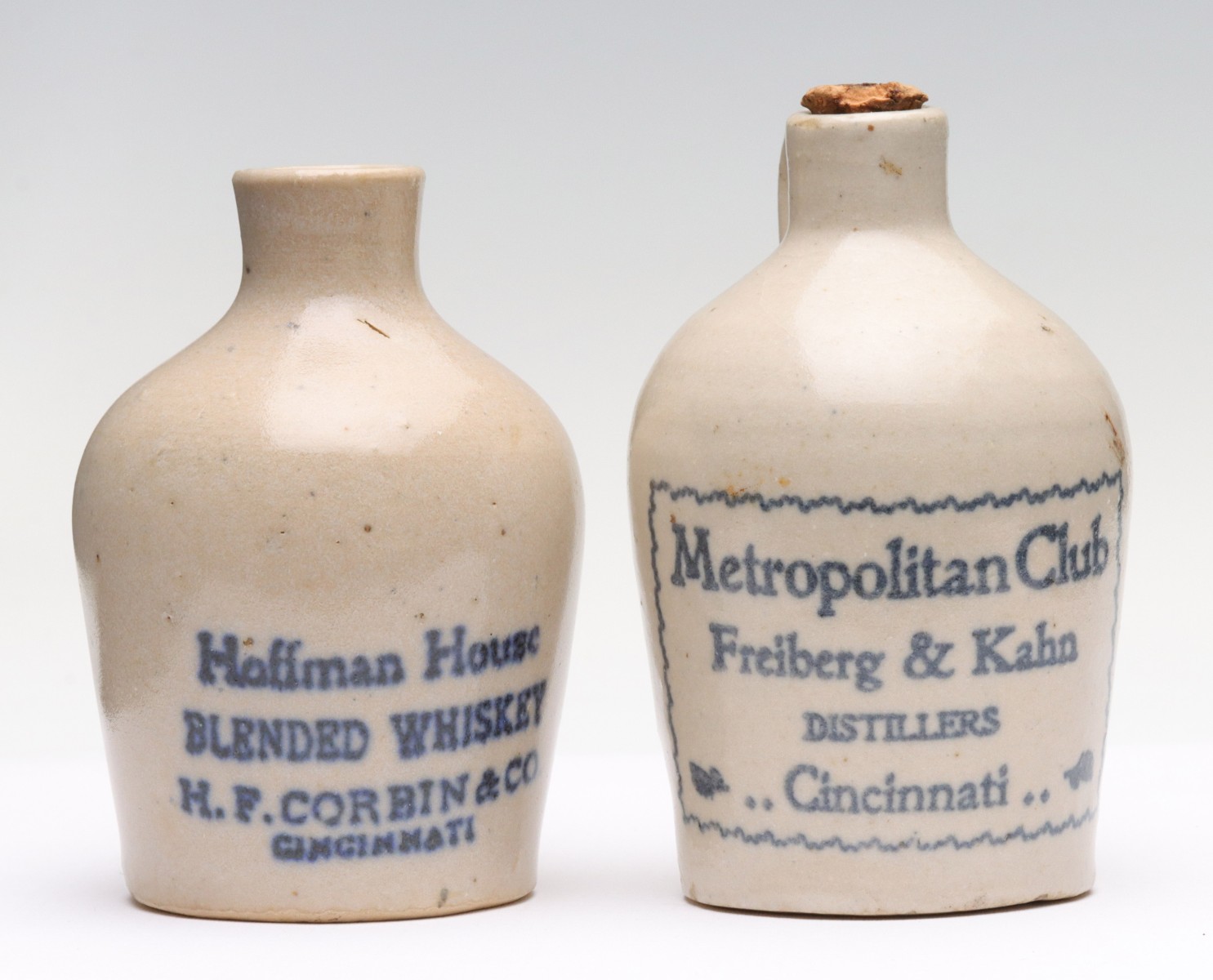 TWO CINCINNATI OHIO STONEWARE MINI JUGS