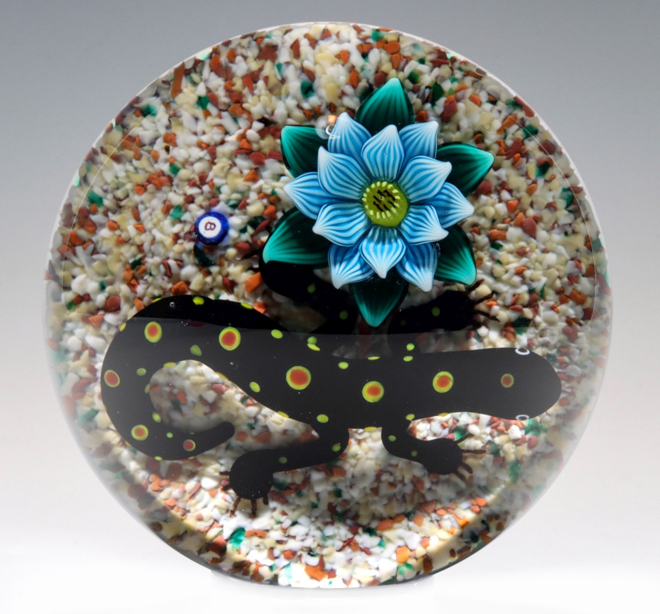 BOB BANFORD LOTUS AND SALAMANDER LAMPWORK PAPERWEIGHT