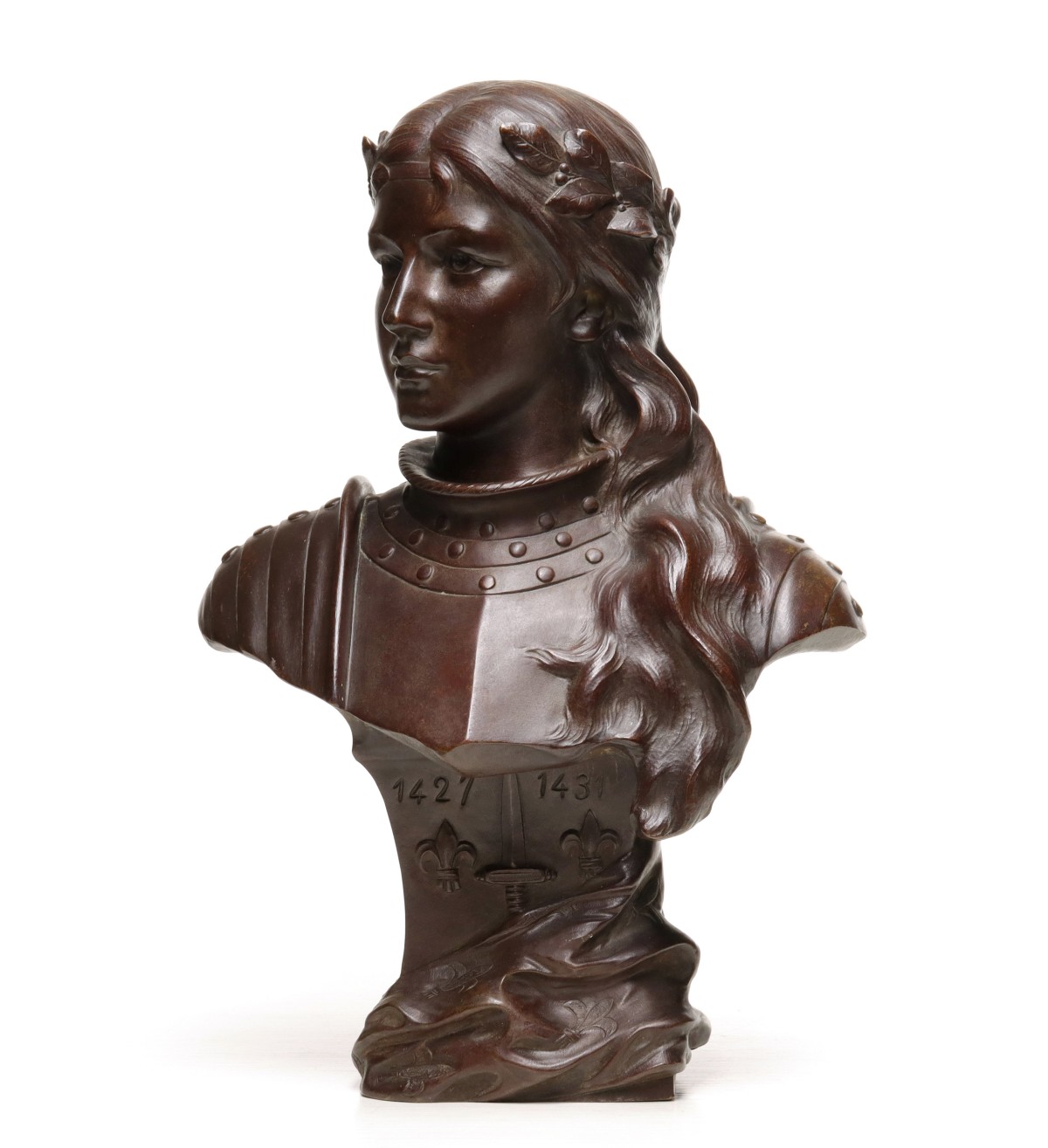 BRONZE BUST OF JEANNE D' ARC SIGNED A. CALMA