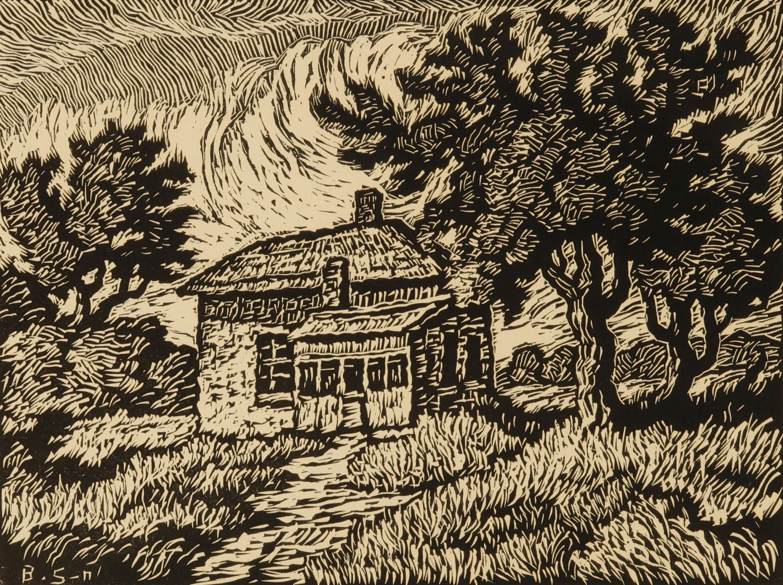 BIRGER SANDZEN (1871-1954) PENCIL SIGNED LINOCUT