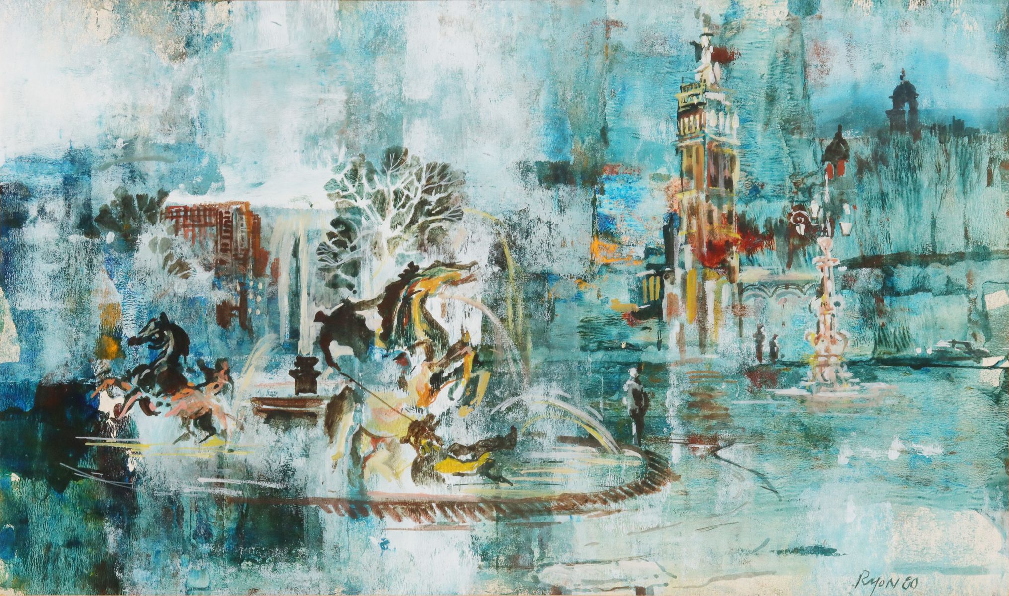 JIM RYON (1935-2016) MIXED MEDIA KANSAS CITY SCENE