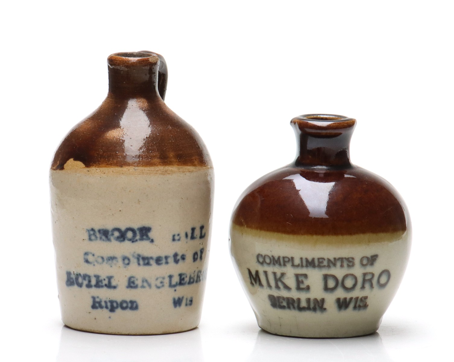 TWO WISCONSIN STONEWARE MINI JUGS