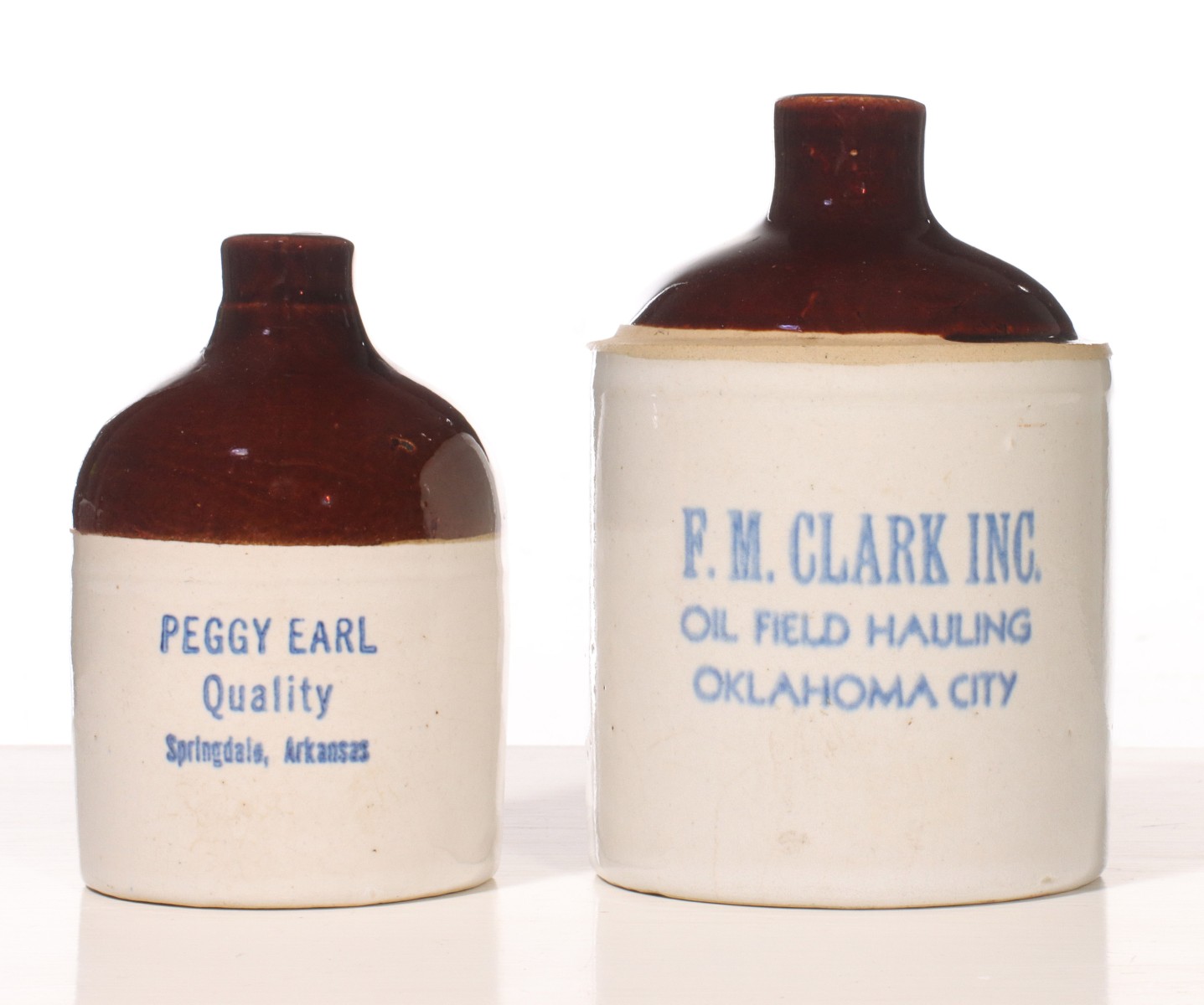 ARKANSAS AND OKLAHOMA STONEWARE MINI JUGS