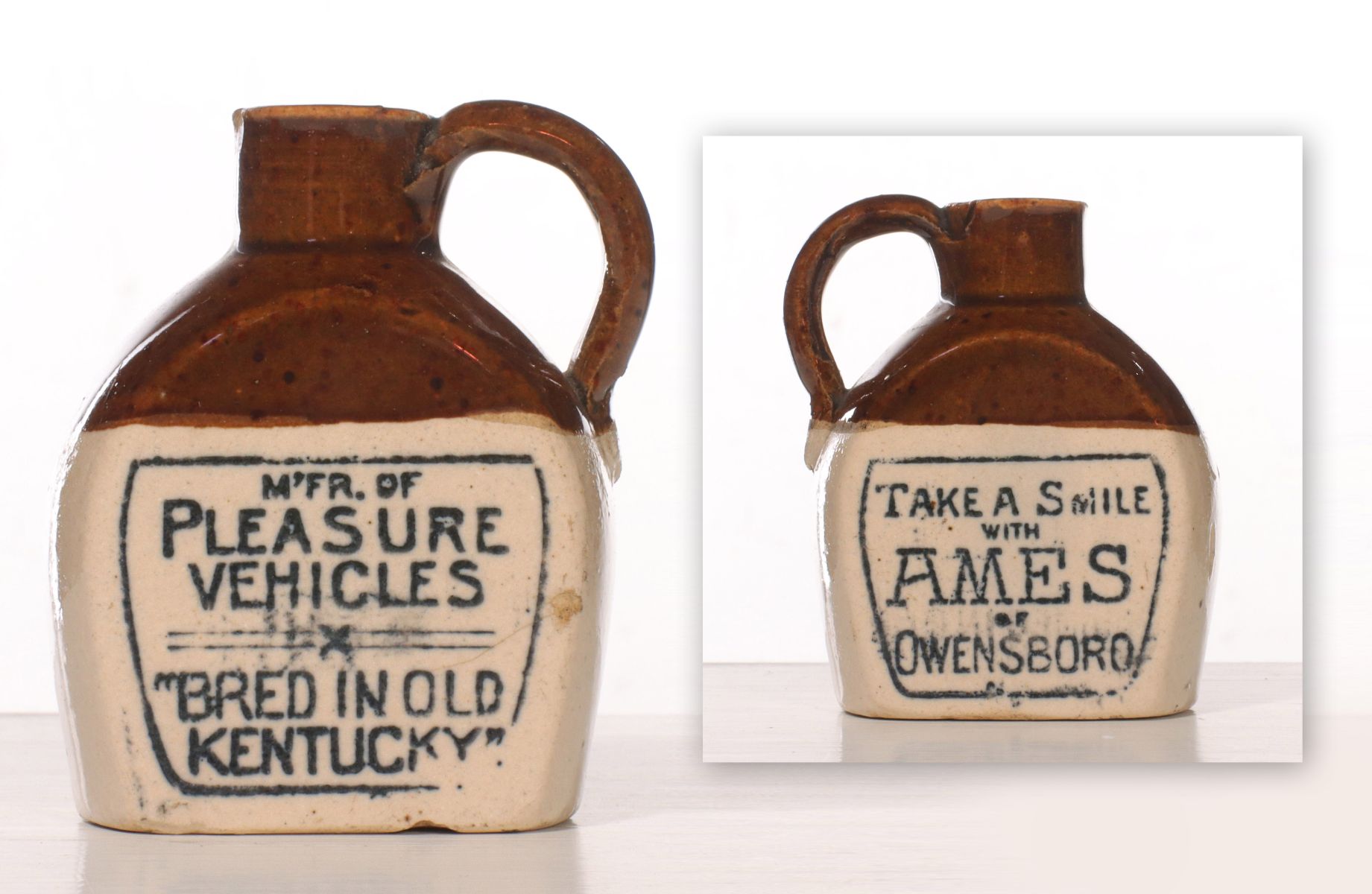 A RARE AMES BUGGY & AUTO OF KENTUCKY MINI WHISKEY JUG