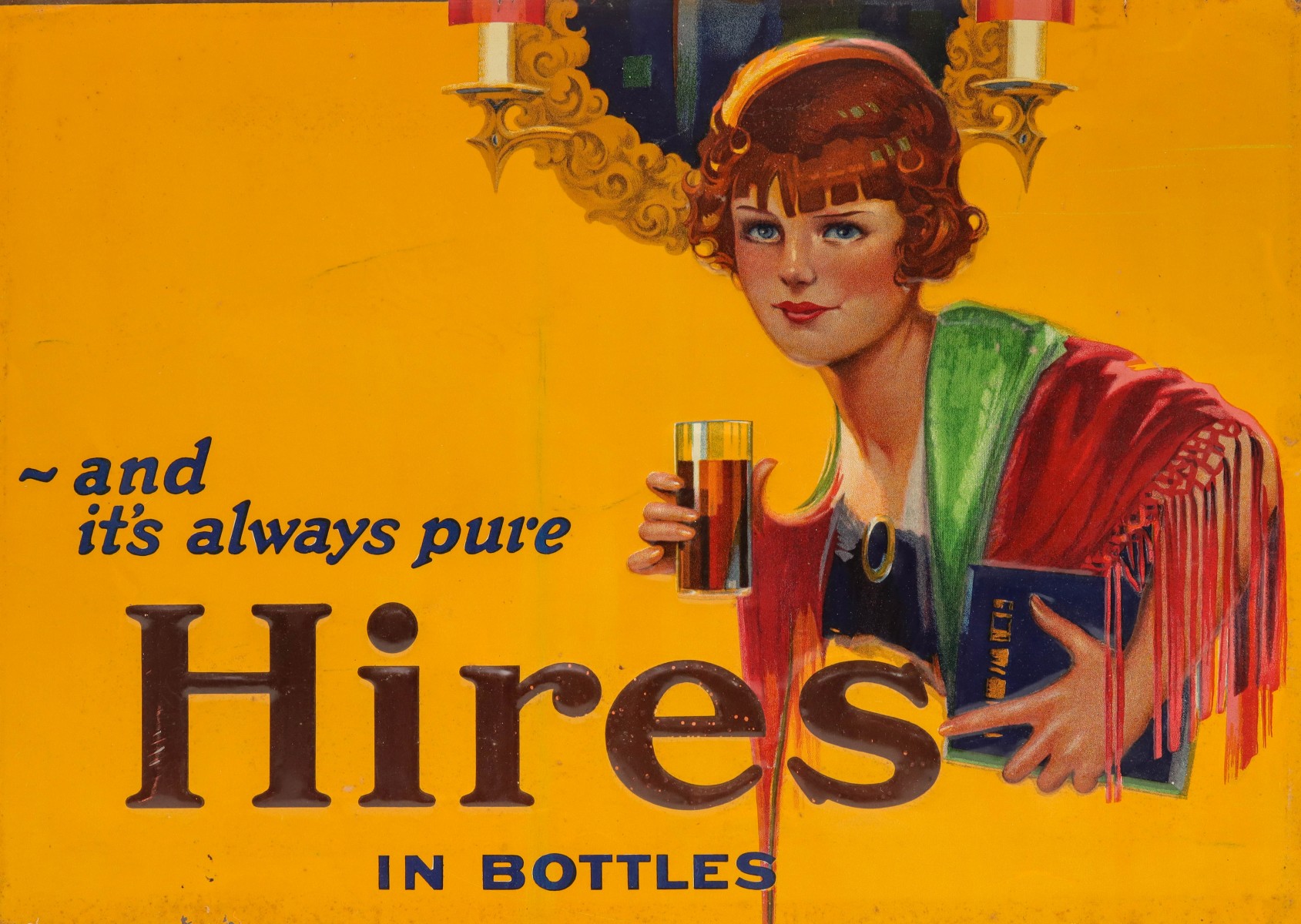 A GOOD HIRES ROOT BEER LITHOGRAPHED TIN SIGN CIRCA 1930