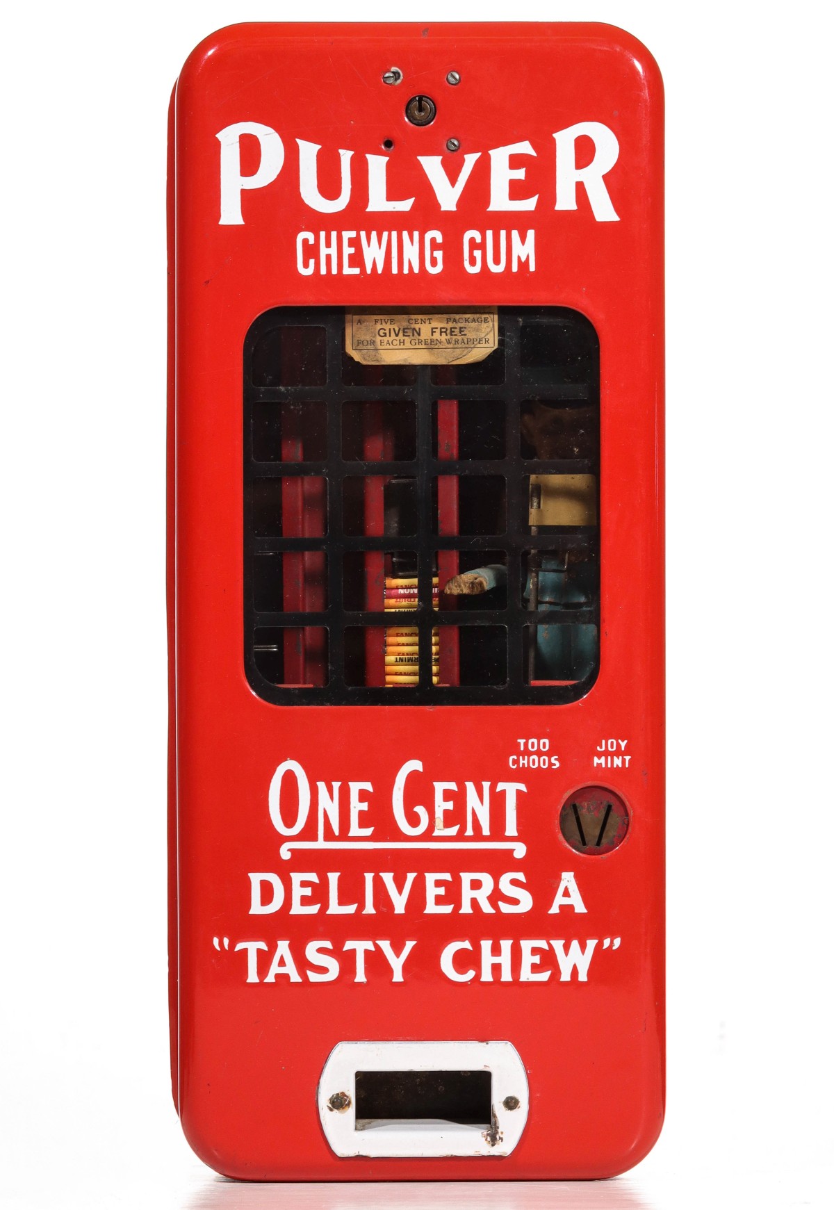 PULVER CHEWING GUM PORCELAIN ENAMEL DISPENSER WITH COP