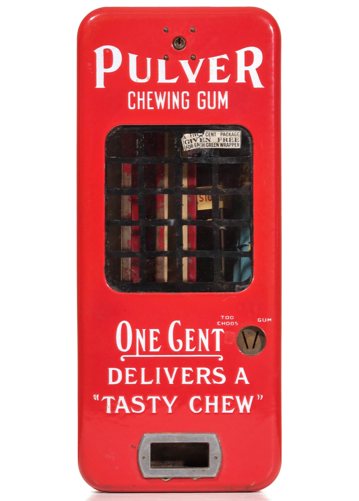 PULVER CHEWING GUM PORCELAIN ENAMEL DISPENSER WITH COP