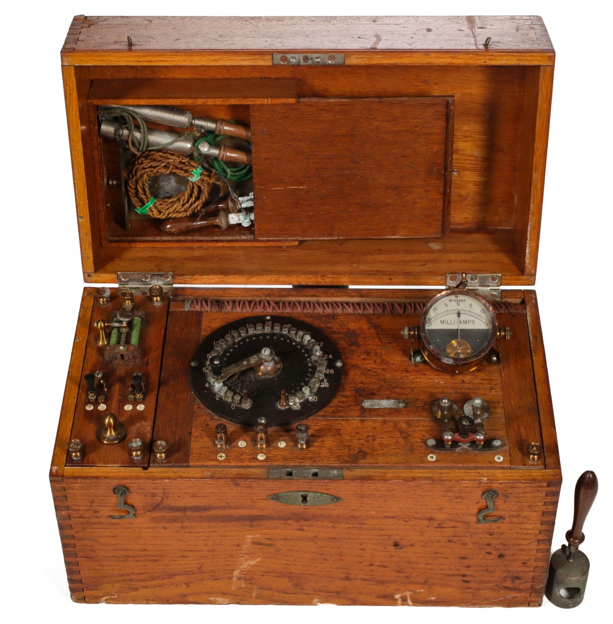 A RARE SCHALL FARADIC GALVANIC MEDICAL BATTERY IN OAK