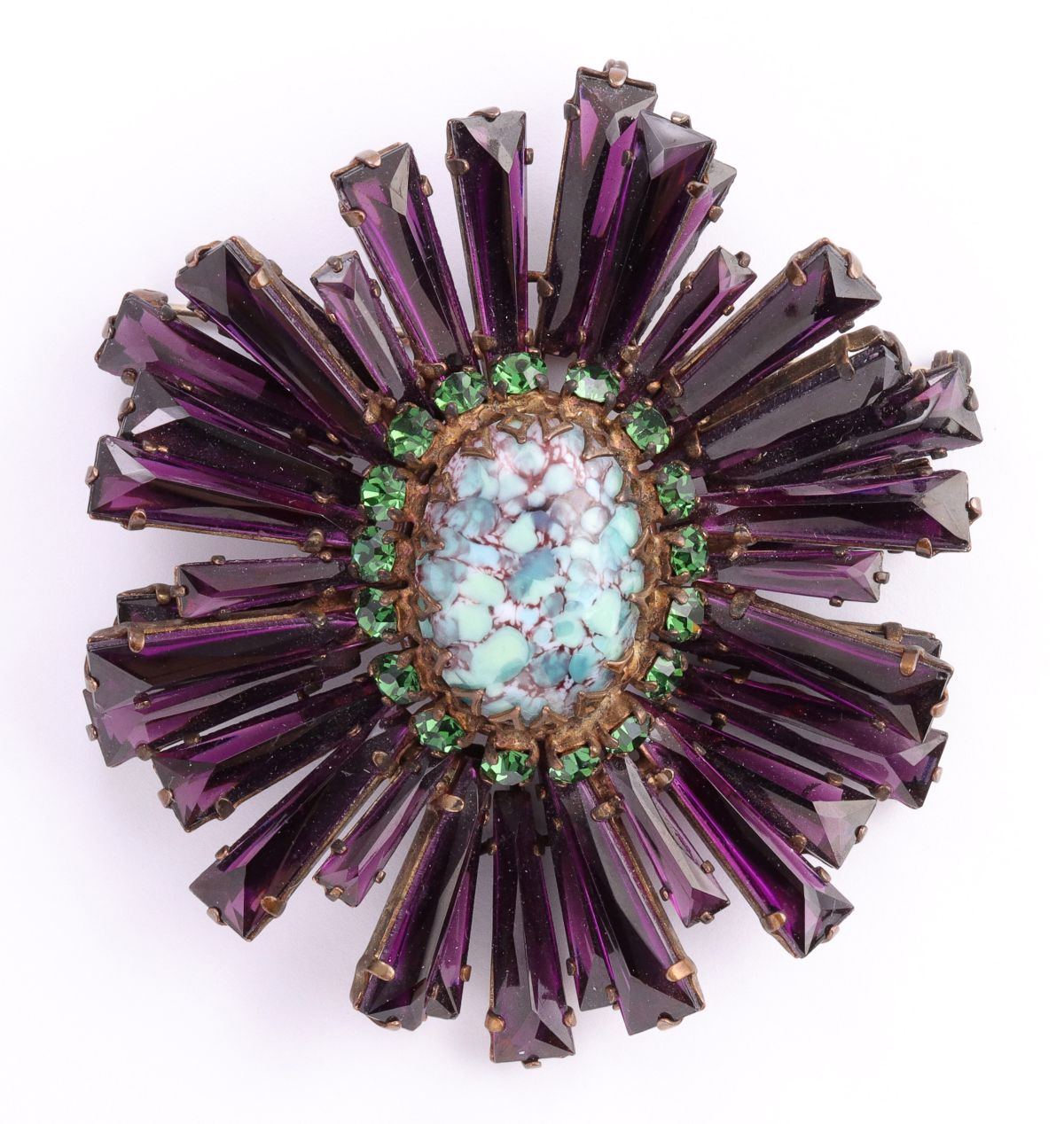 A STRIKING THREE-COLOR RUFFLE BROOCH SIGNED SCHREINER