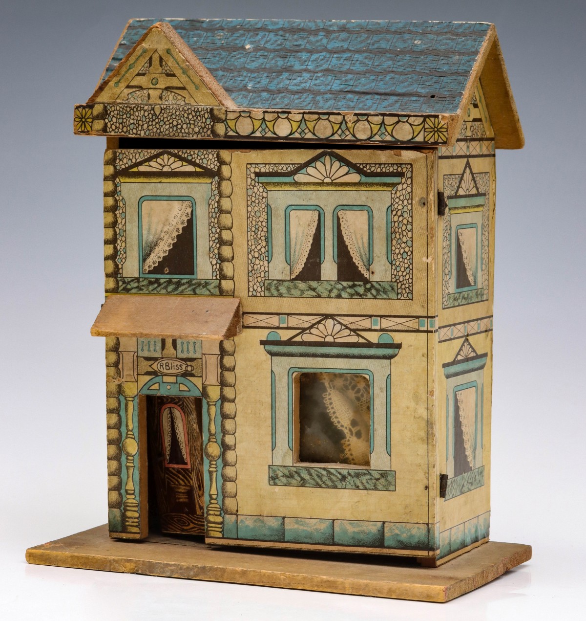 A RUFUS BLISS LITHO PAPER ON WOOD DOLLHOUSE C. 1900