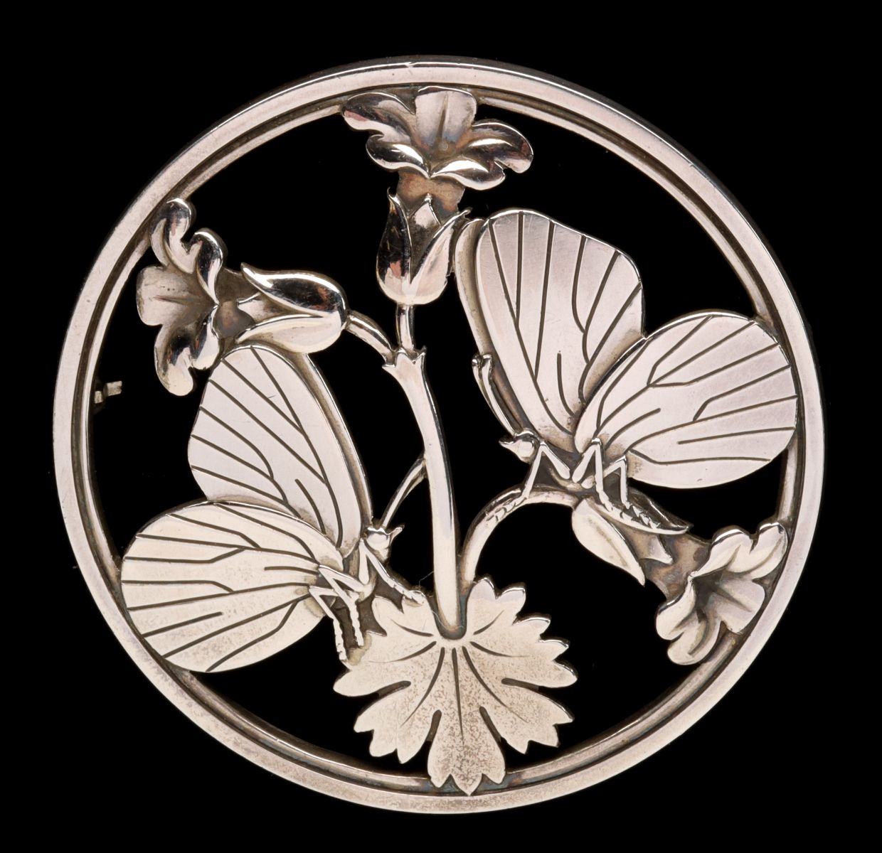 A GEORG JENSEN ARNO MALINOWSKI MOONLIGHT BLOSSOM BROOCH