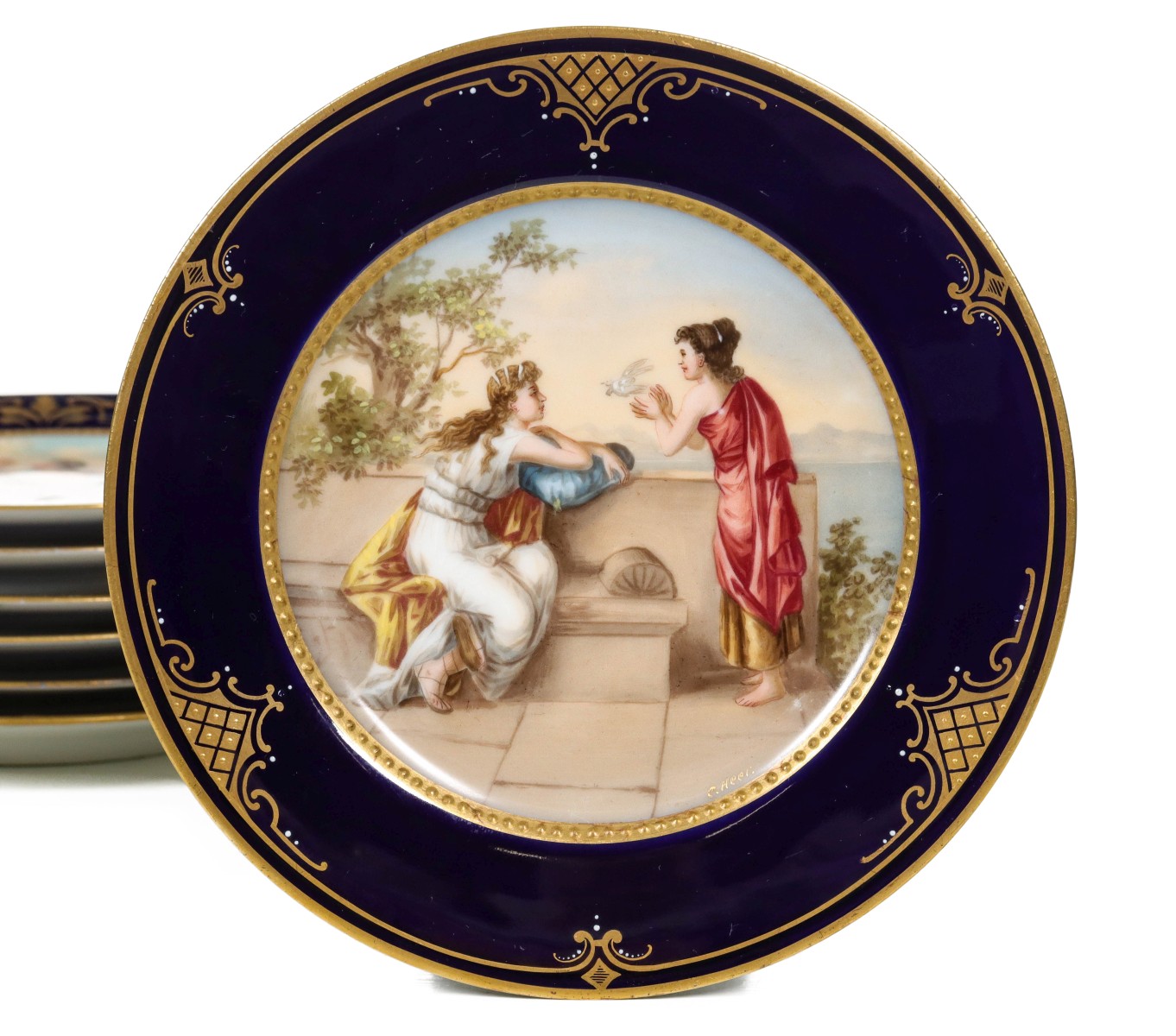 SEVEN CIRCA 1900 ROYAL VIENNA STYLE DESERT PLATES