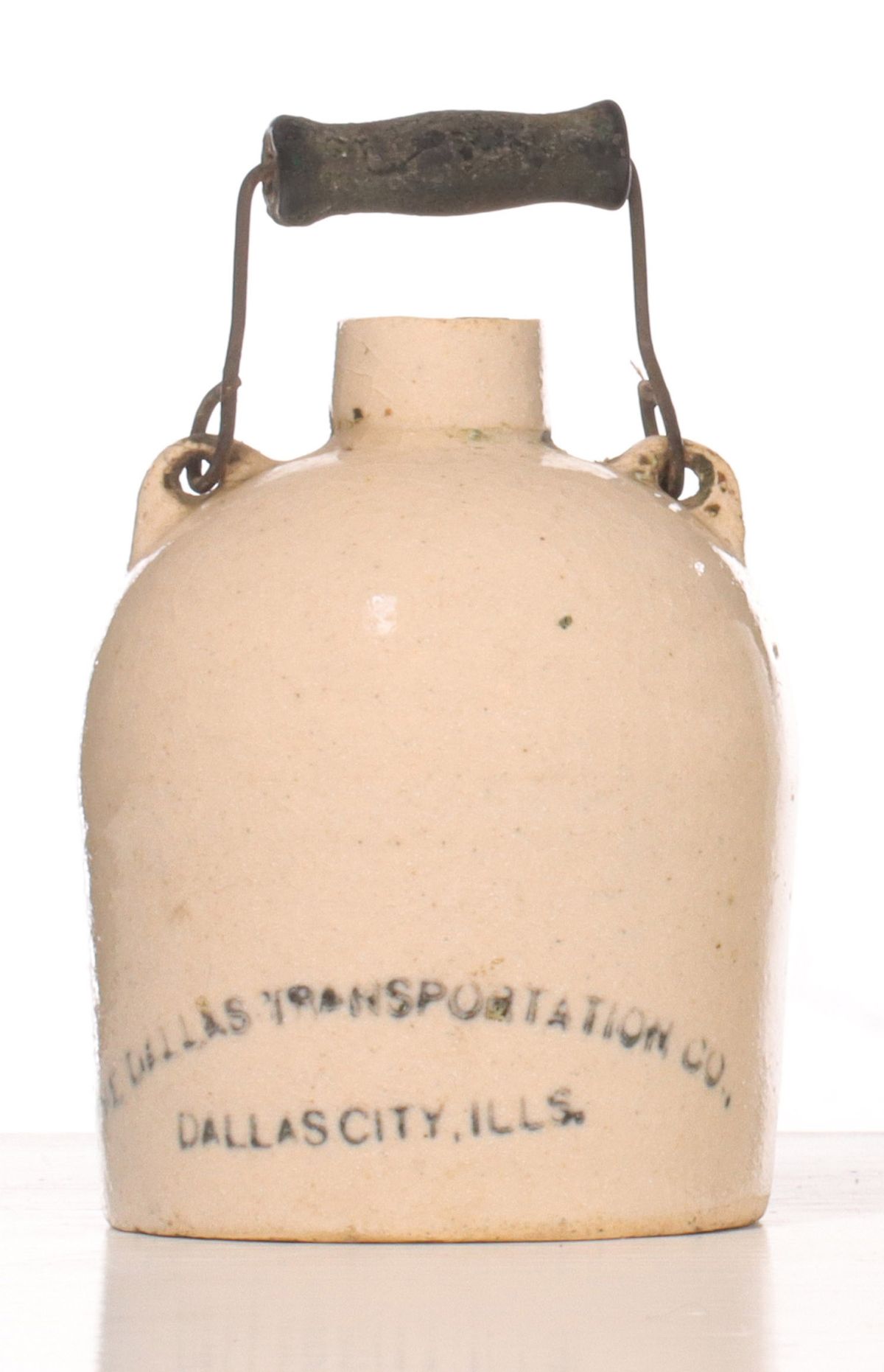 DALLAS TRANSPORTATION CO BAIL HANDLE STONEWARE MINI JUG