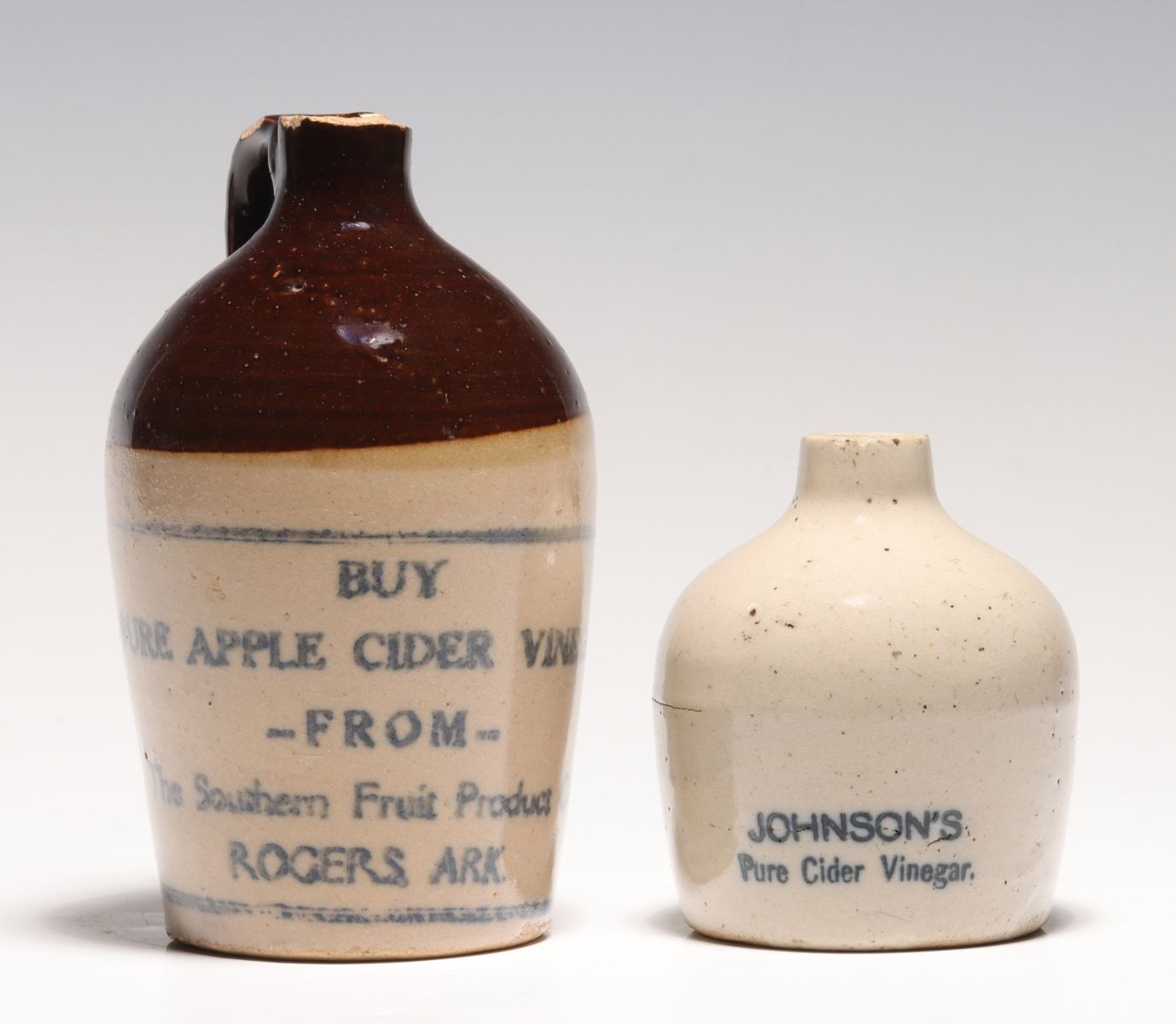 TWO APPLE CIDER VINEGAR ADVERTISING MINI JUGS