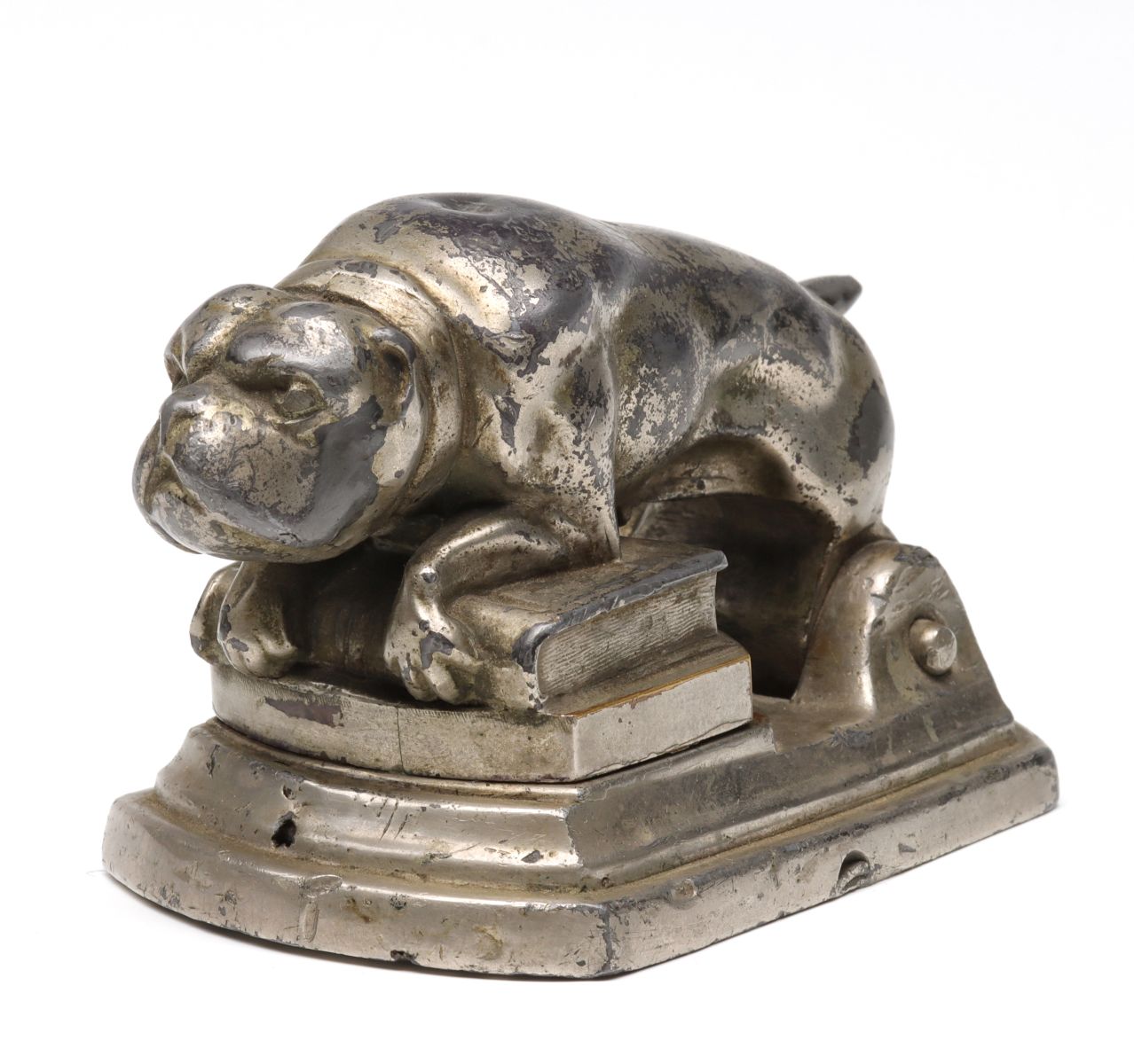 BULLDOG ON BOOK NICKELED BRASS SEAL CIRCA 1900