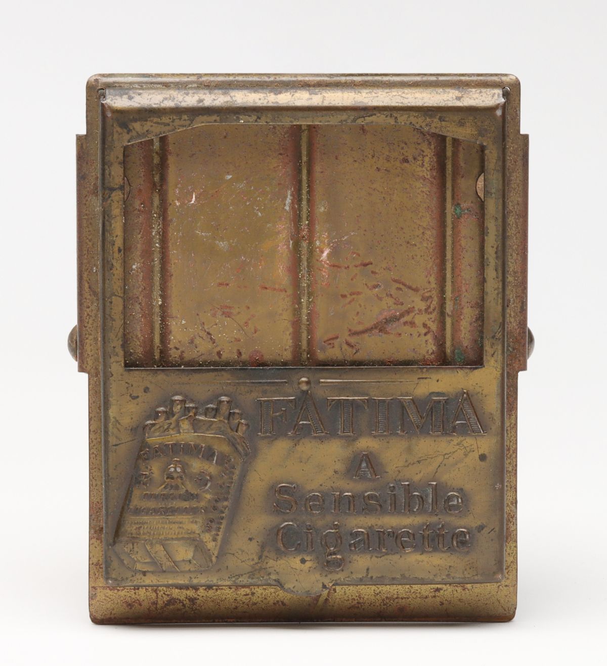 A FATIMA SENSIBLE CIGARETTE BRASS BILL CLIP C. 1920