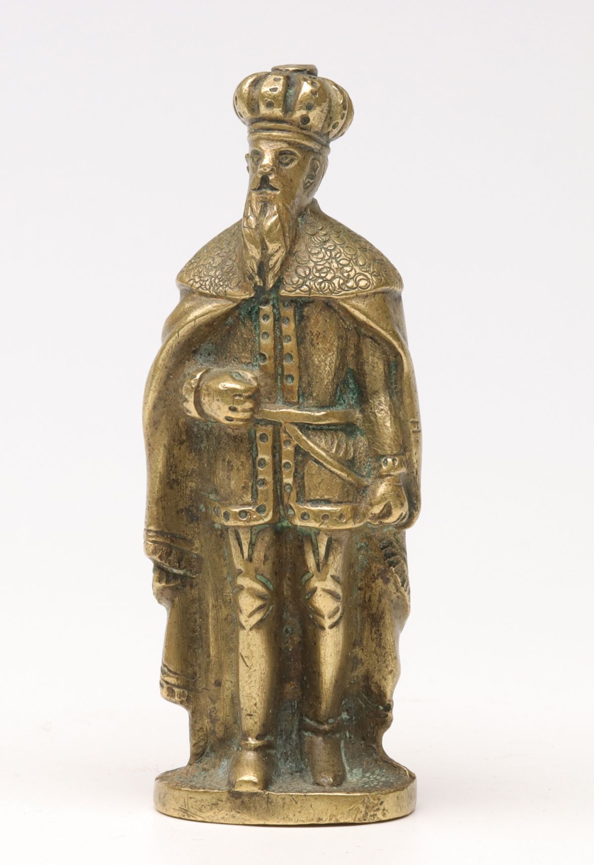 A STANDING KING FIGURE ANTIQUE CAST BRASS WAX SEAL