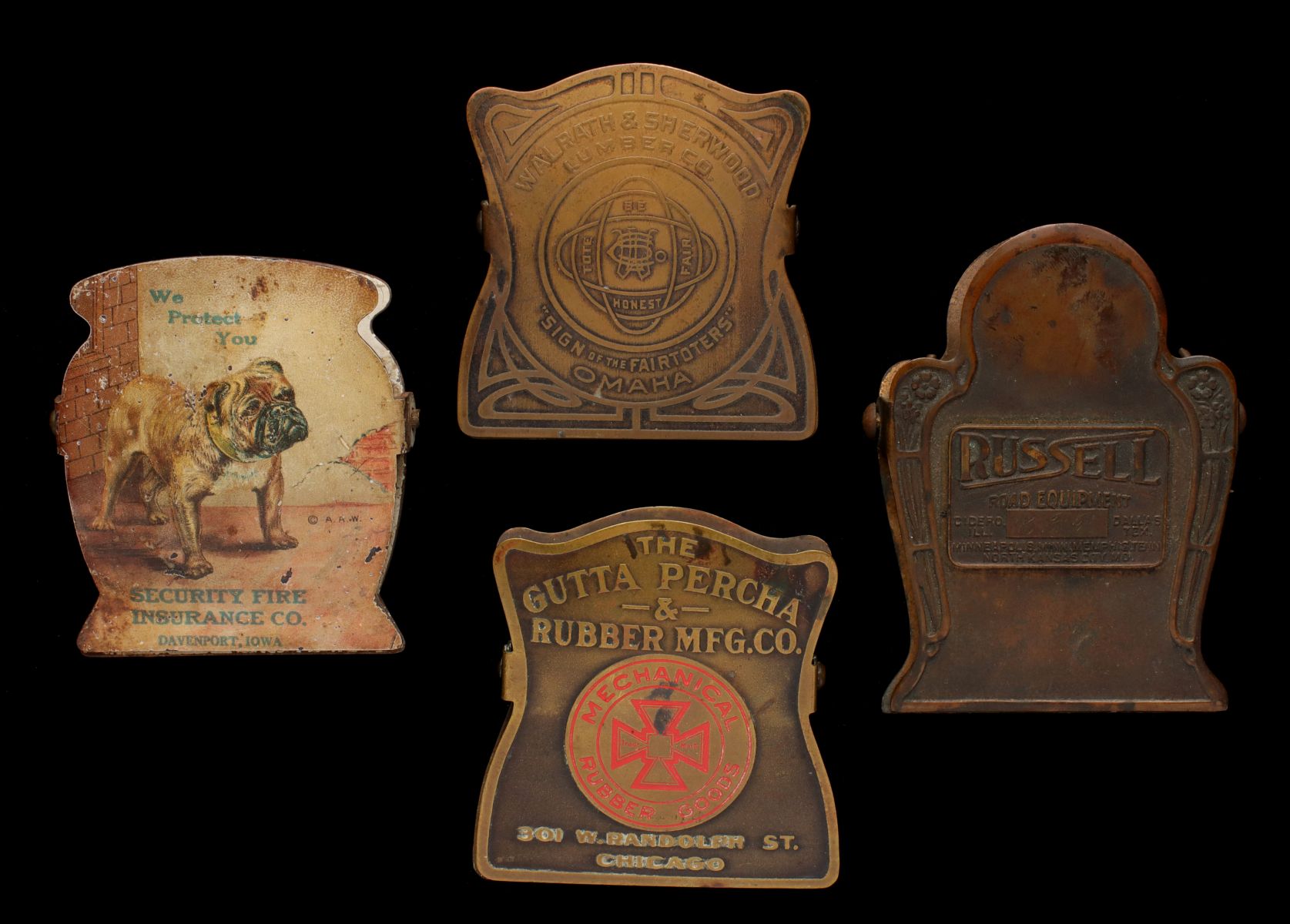 FOUR BRASS AND OTHER 1920s ADVERTISING BILL CLIPS