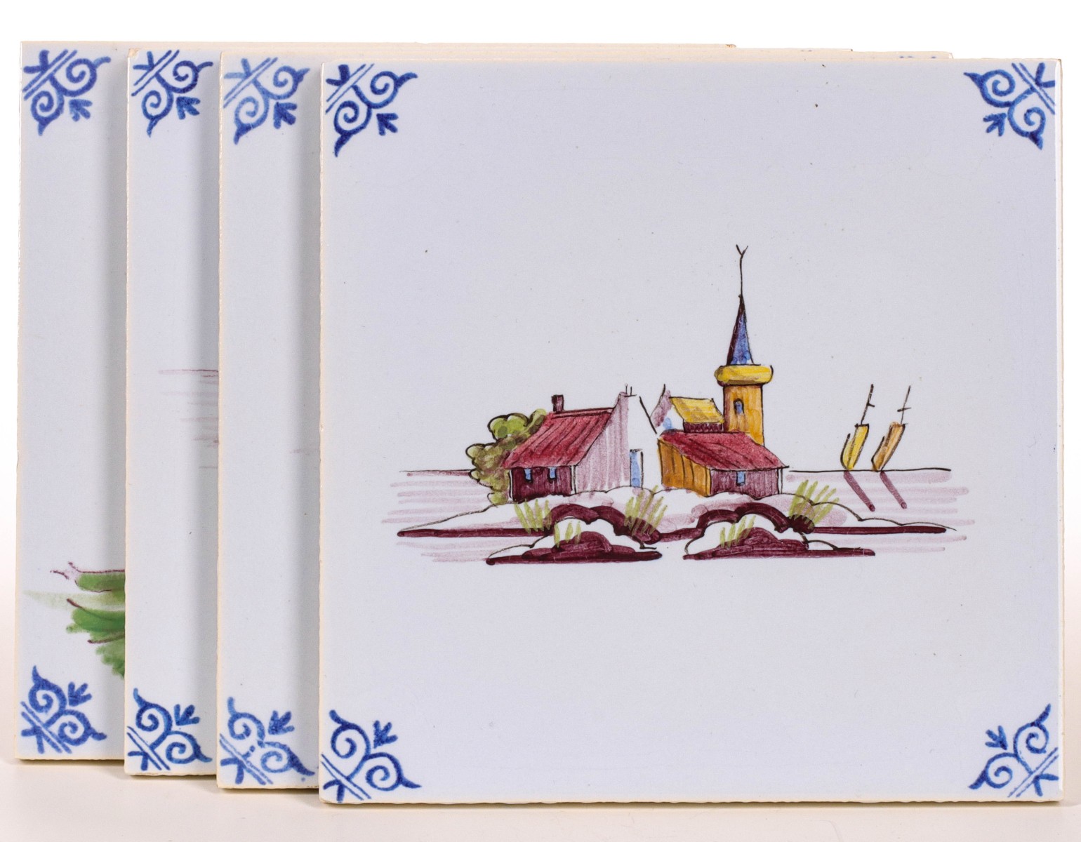 FOUR DUTCH DELFT ART POTTERY TILES