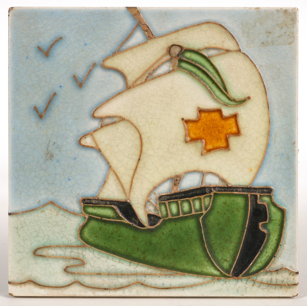 A WHEELING ART POTTERY TILE