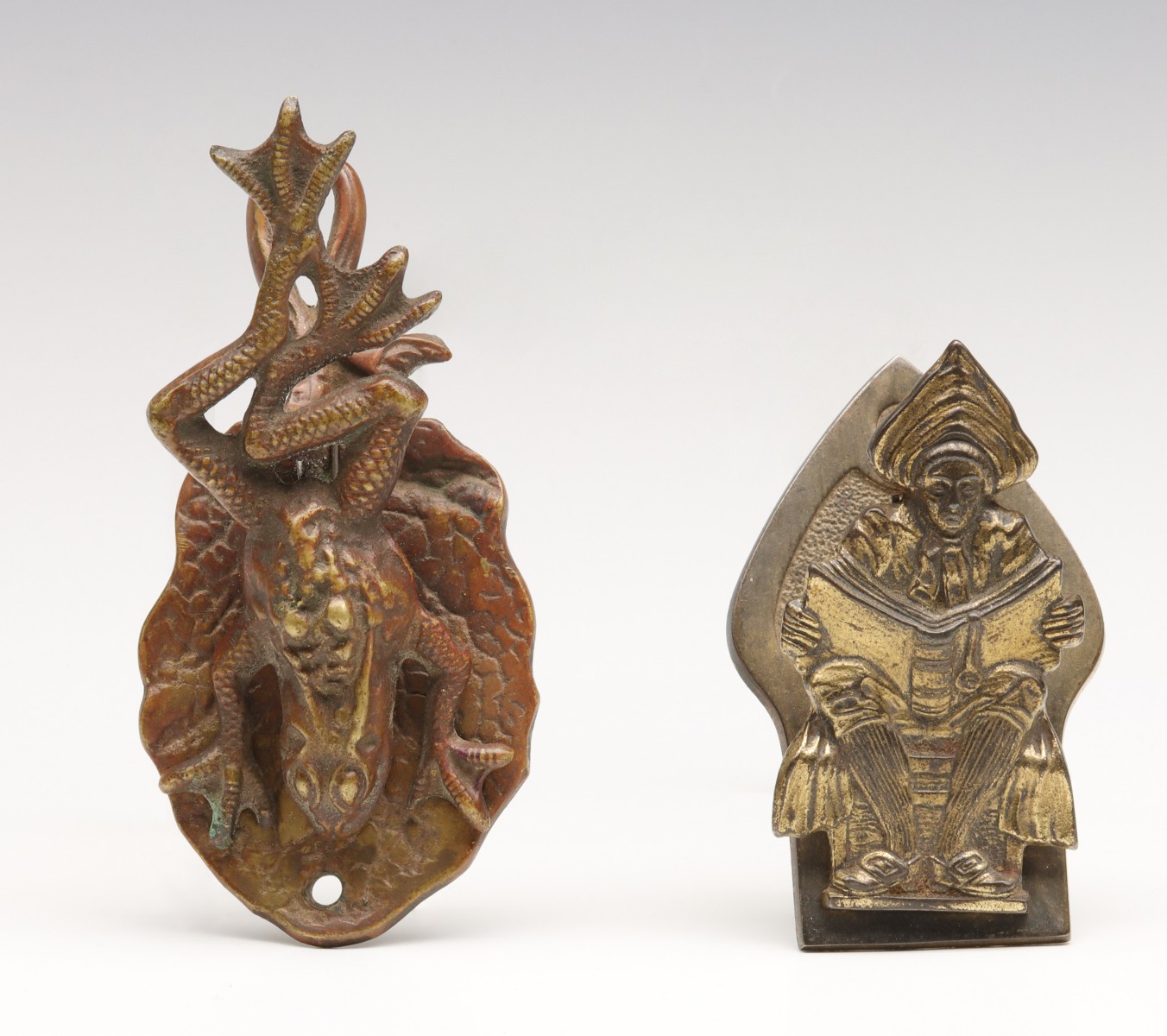 JUDD SCHOLAR AND FROG FIGURAL ANTIQUE LETTER CLIPS