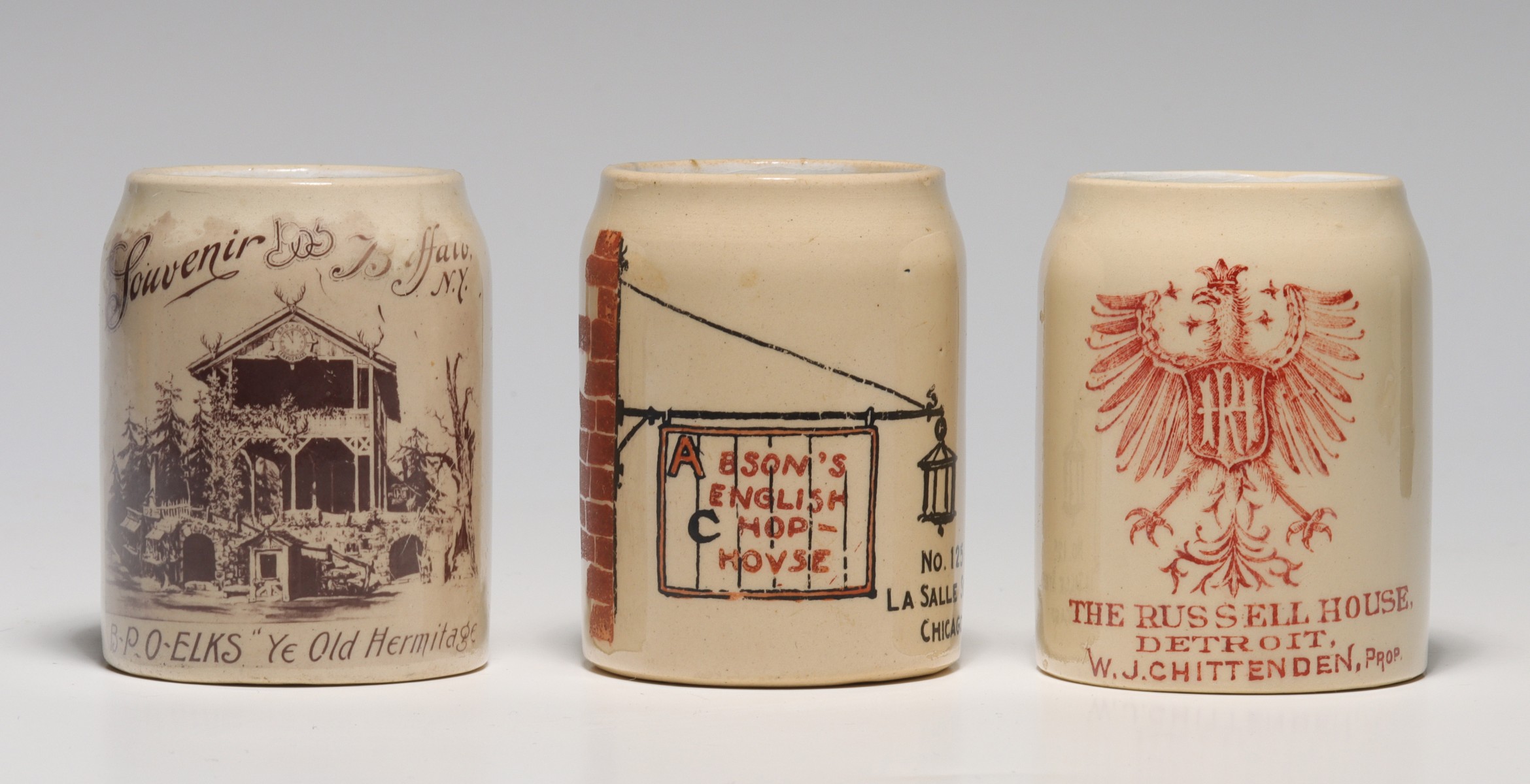 THREE CIRCA 1900 STRIKER MUGS