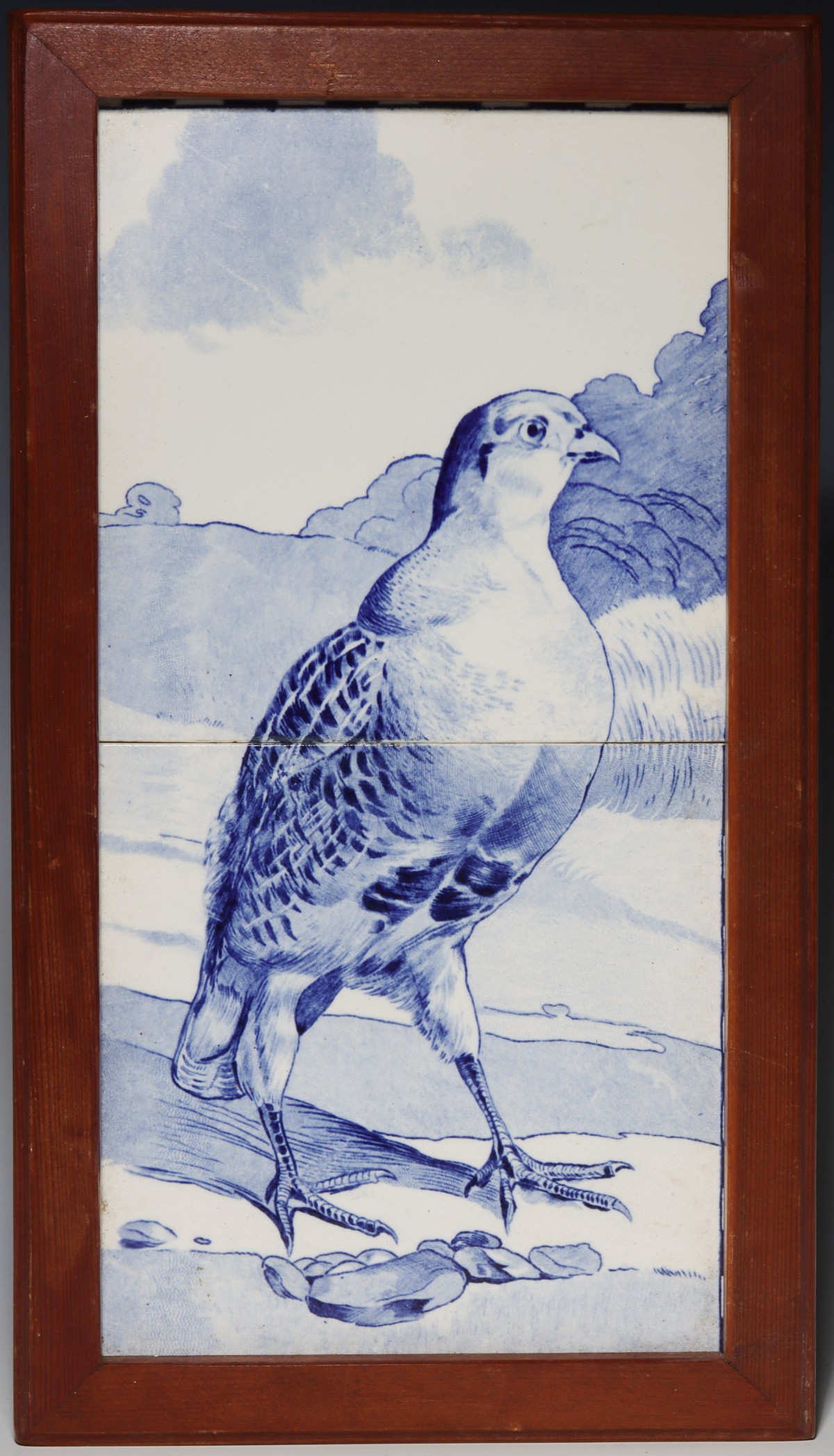 ANTIQUE BLUE AND WHITE GAME BIRD TWO-TILE PICTURE