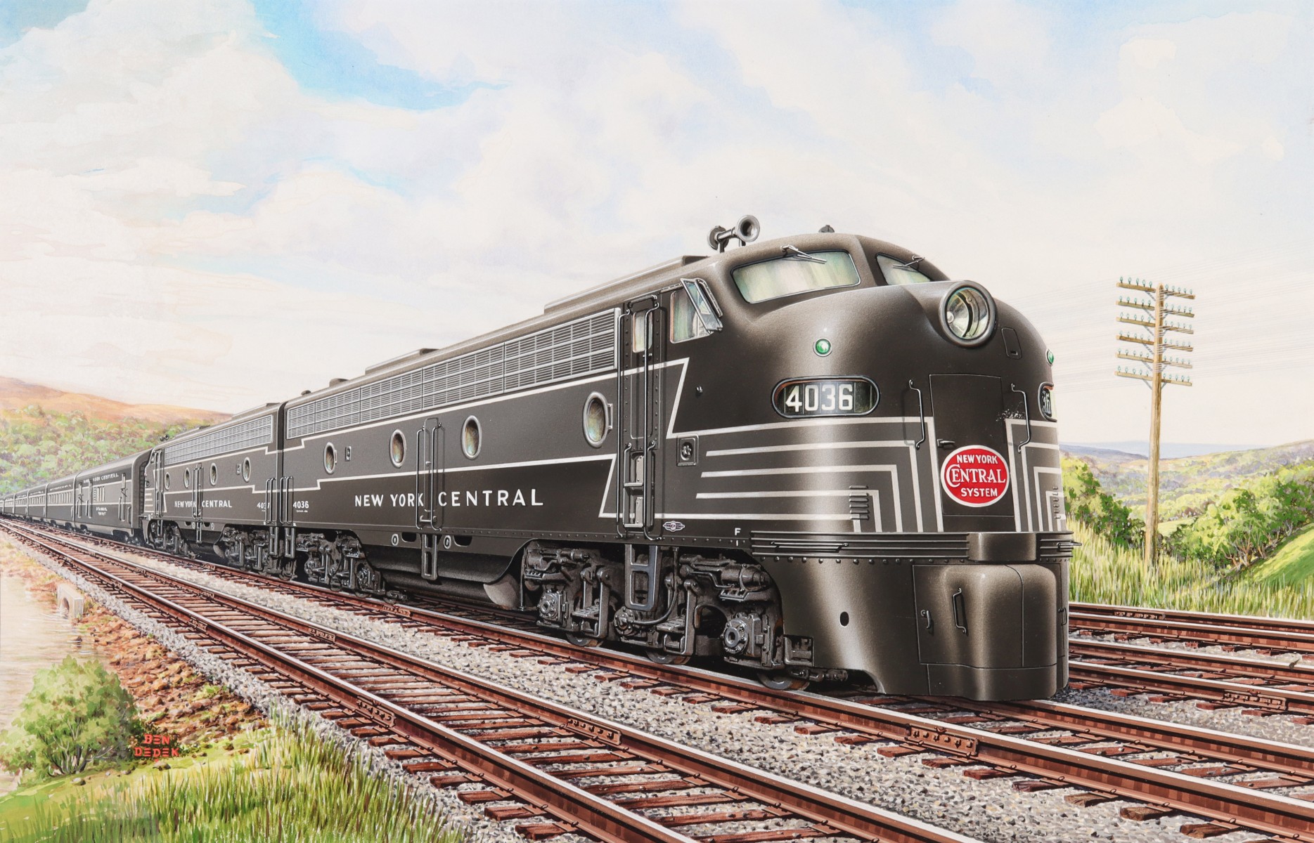 BEN DEDEK PAINTING OF NEW YORK CENTRAL LOCOMOTIVE 4036