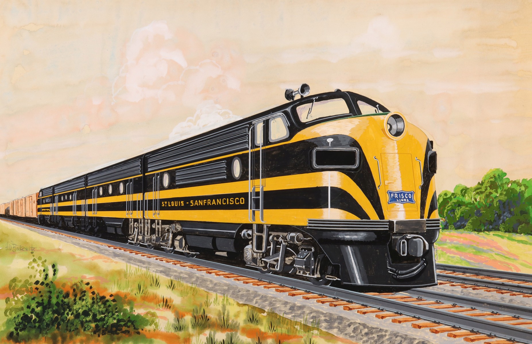 HARRY BOCKEWITZ PAINTING OF FRISCO STREAMLINER FOR EMD