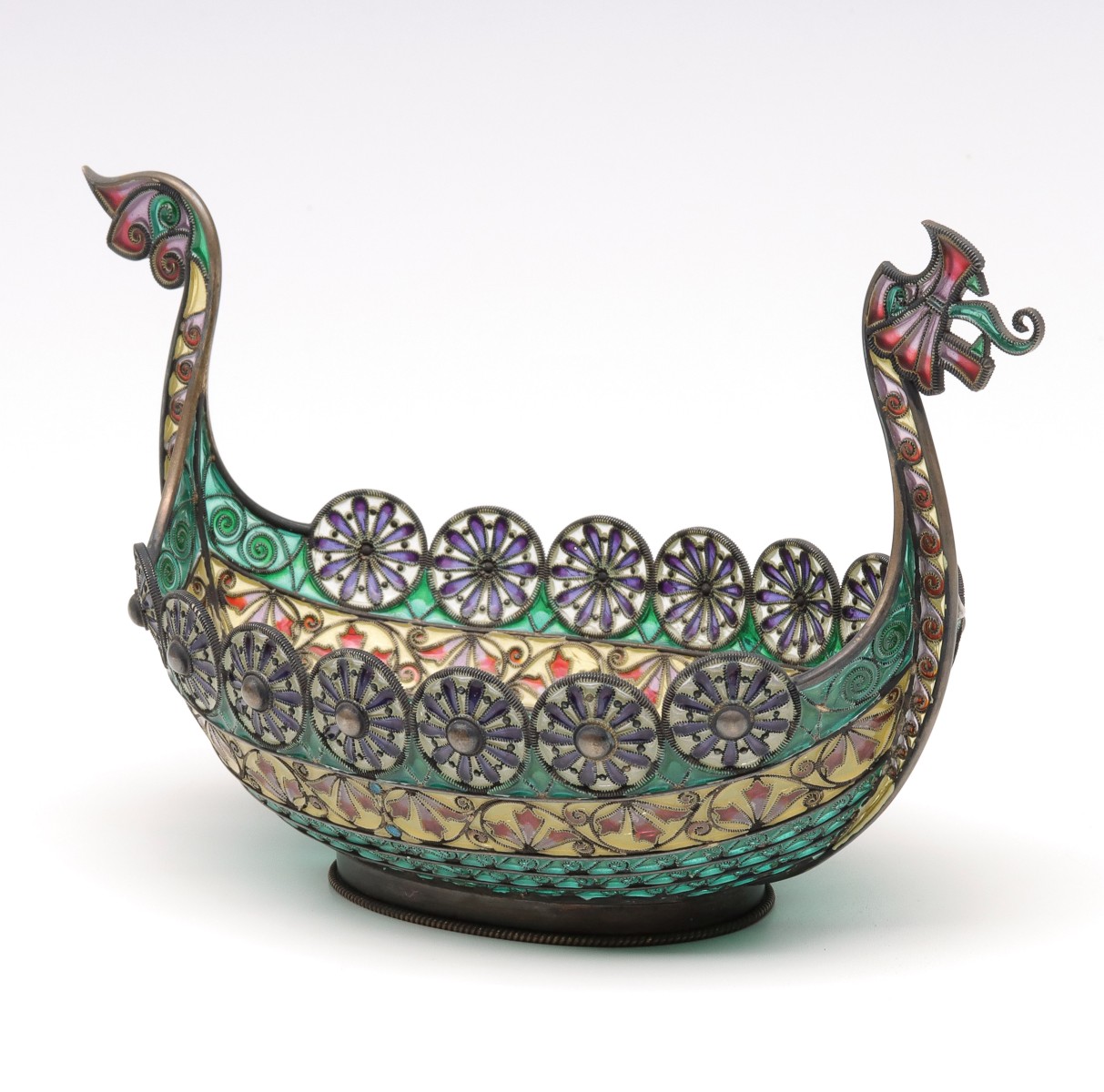 A DAVID ANDERSEN SILVER AND PLIQUE A JOUR ENAMEL VESSEL