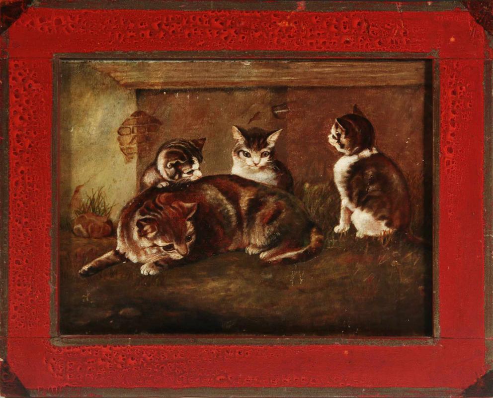 19TH C. AMERICAN SCHOOL PAINTING OF KITTENS