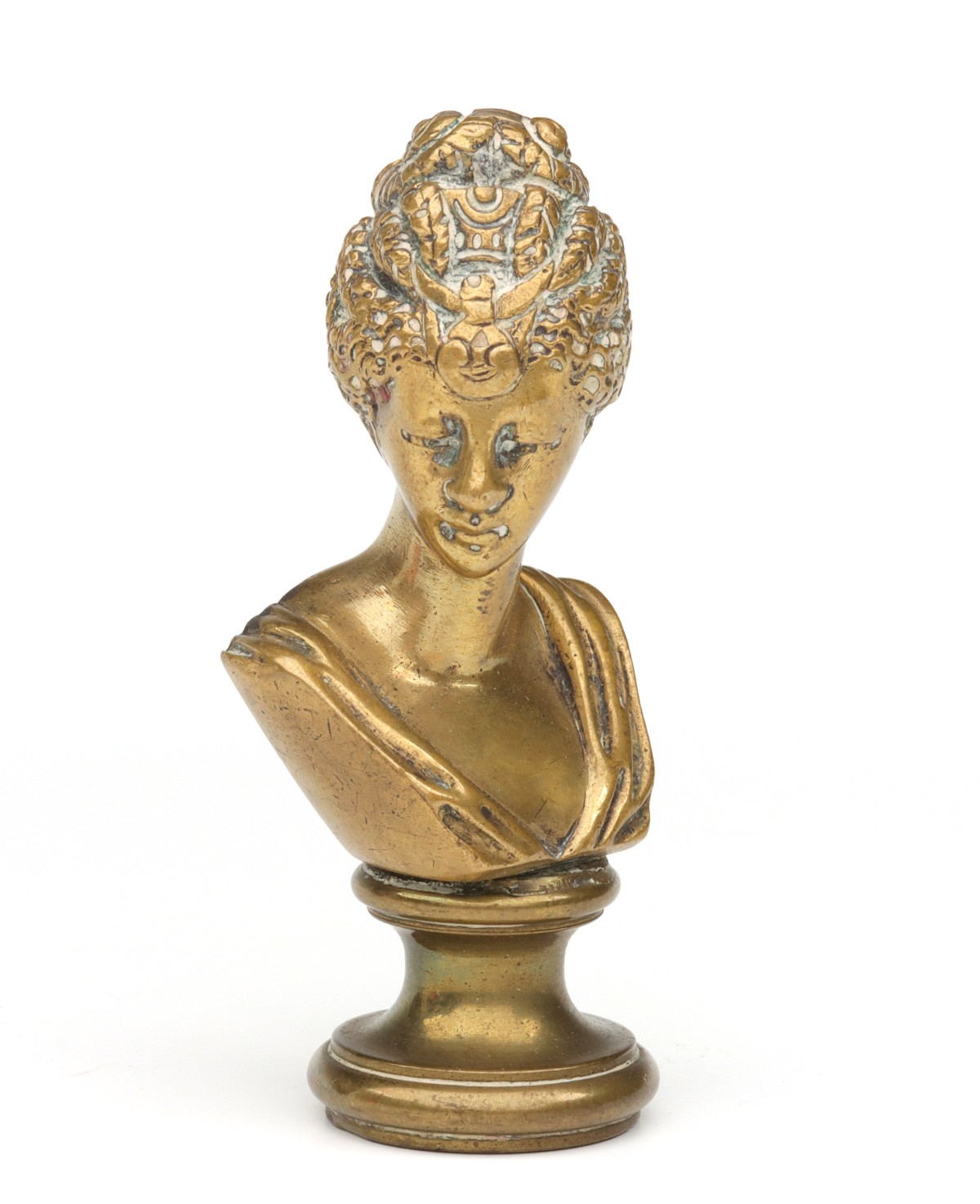 A MADAME POMPADOUR ANTIQUE FIGURAL BRASS WAX SEAL