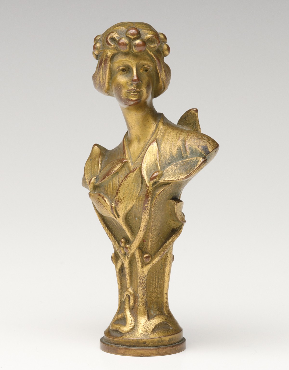 A GILDED BRONZE ART NOUVEAU MAIDEN BUST WAX SEAL